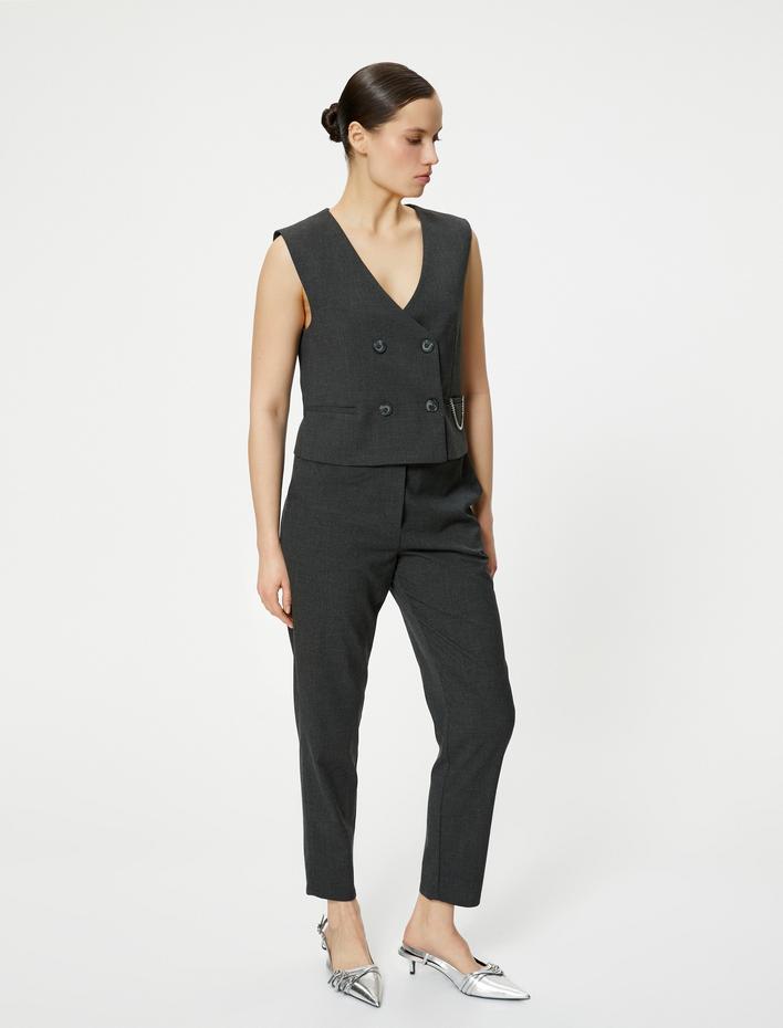  Klasik Kumaş Pantolon Cep Detaylı Dar Paça Yüksek Bel