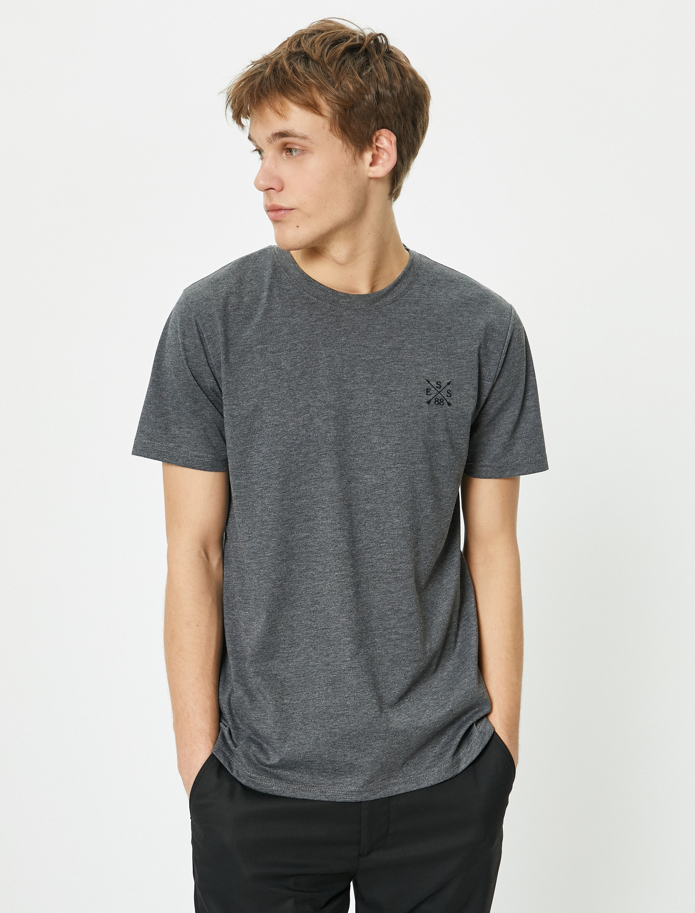   Baskılı Tişört Slim Fit Bisiklet Yaka Kısa Kollu