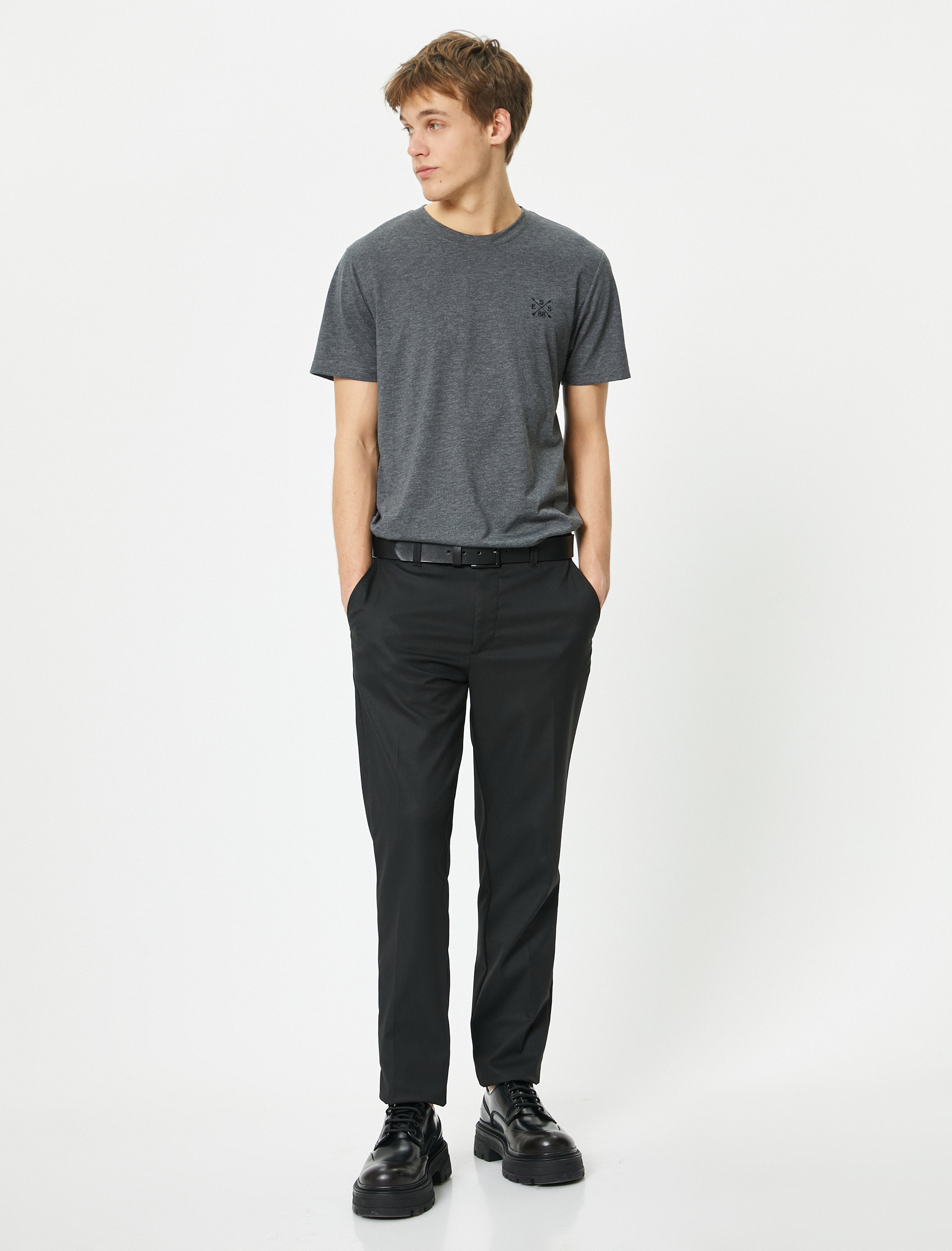   Baskılı Tişört Slim Fit Bisiklet Yaka Kısa Kollu