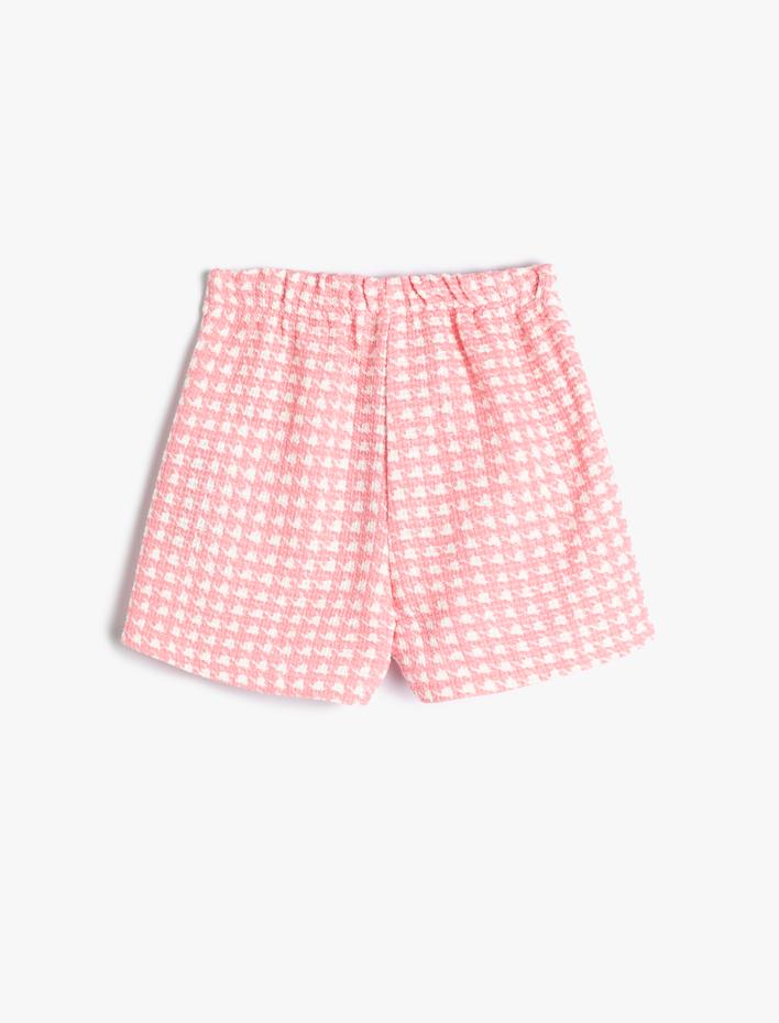 Kız Çocuk Tüvit Şort Kazayağı Desenli Düğme Detaylı