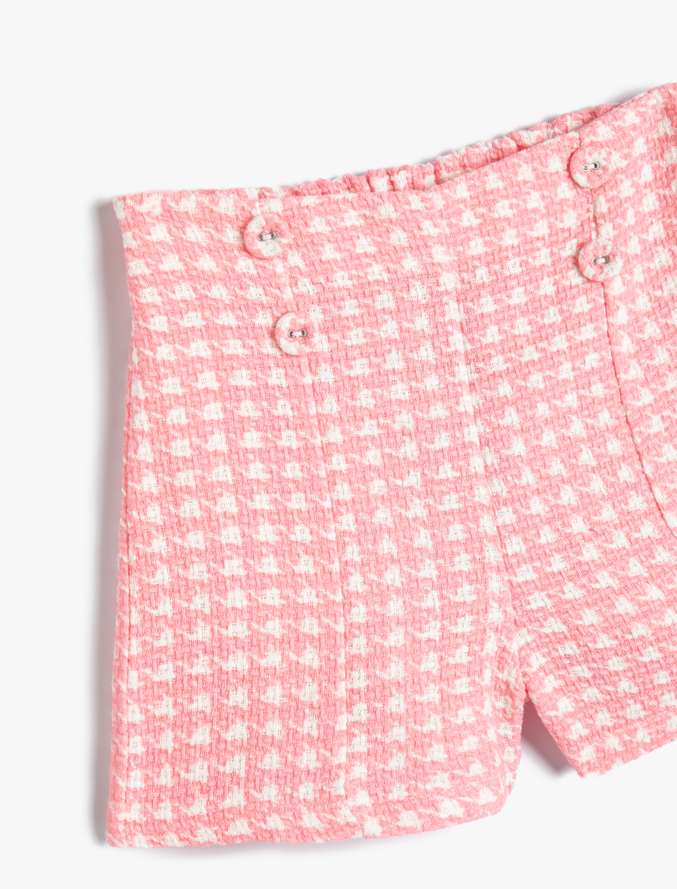  Kız Çocuk Tüvit Şort Kazayağı Desenli Düğme Detaylı