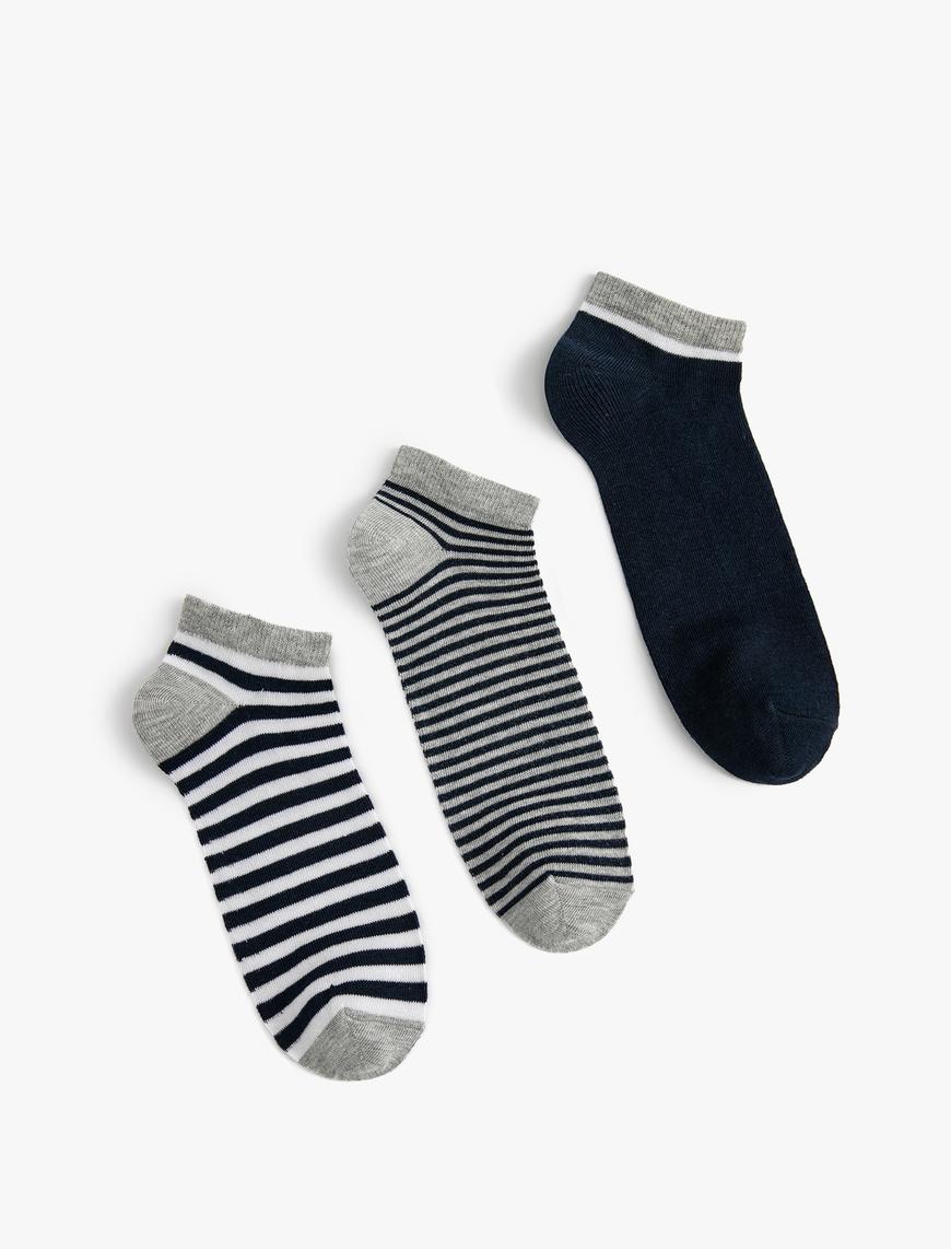  Erkek Çizgili 3'lü Patik Çorap Seti Çok Renkli