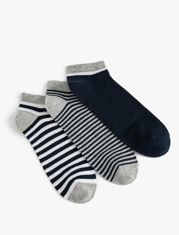 Erkek Çizgili 3'lü Patik Çorap Seti Çok Renkli