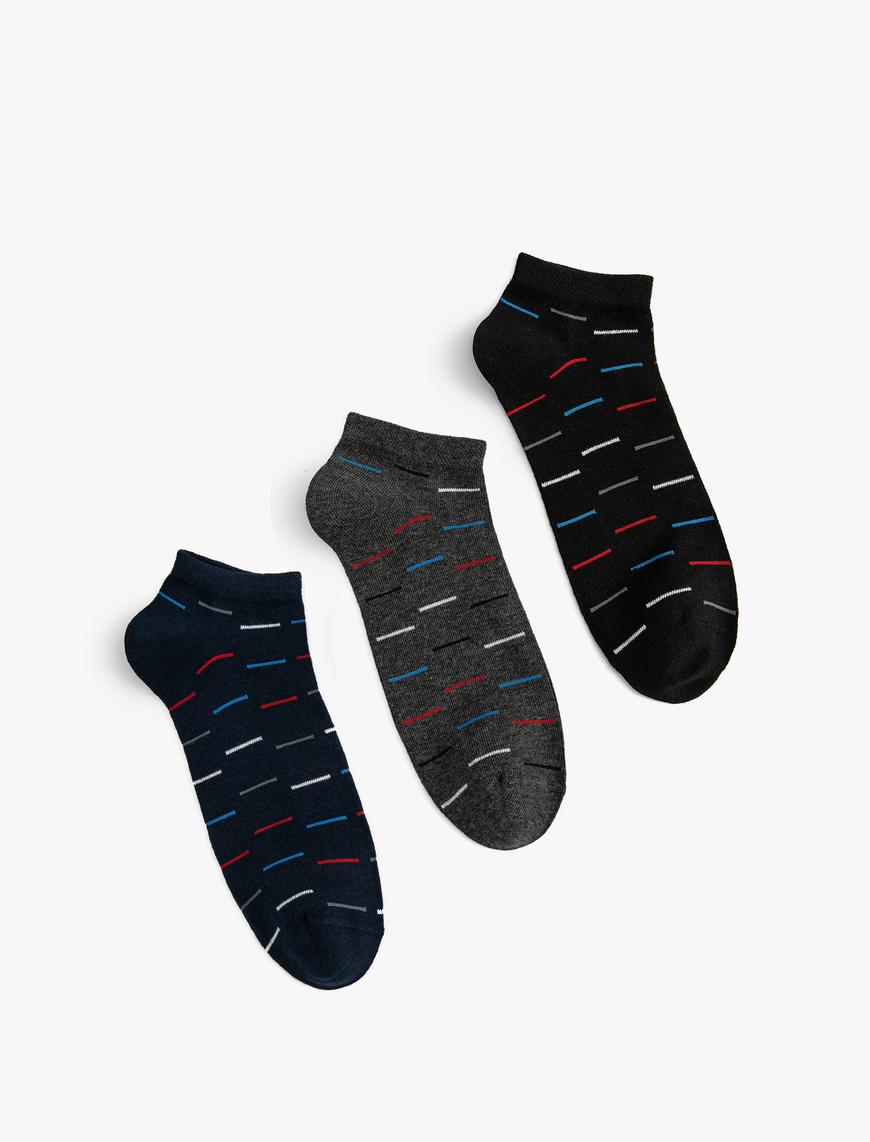  Erkek 3'lü Patik Çorap Seti Çok Renkli