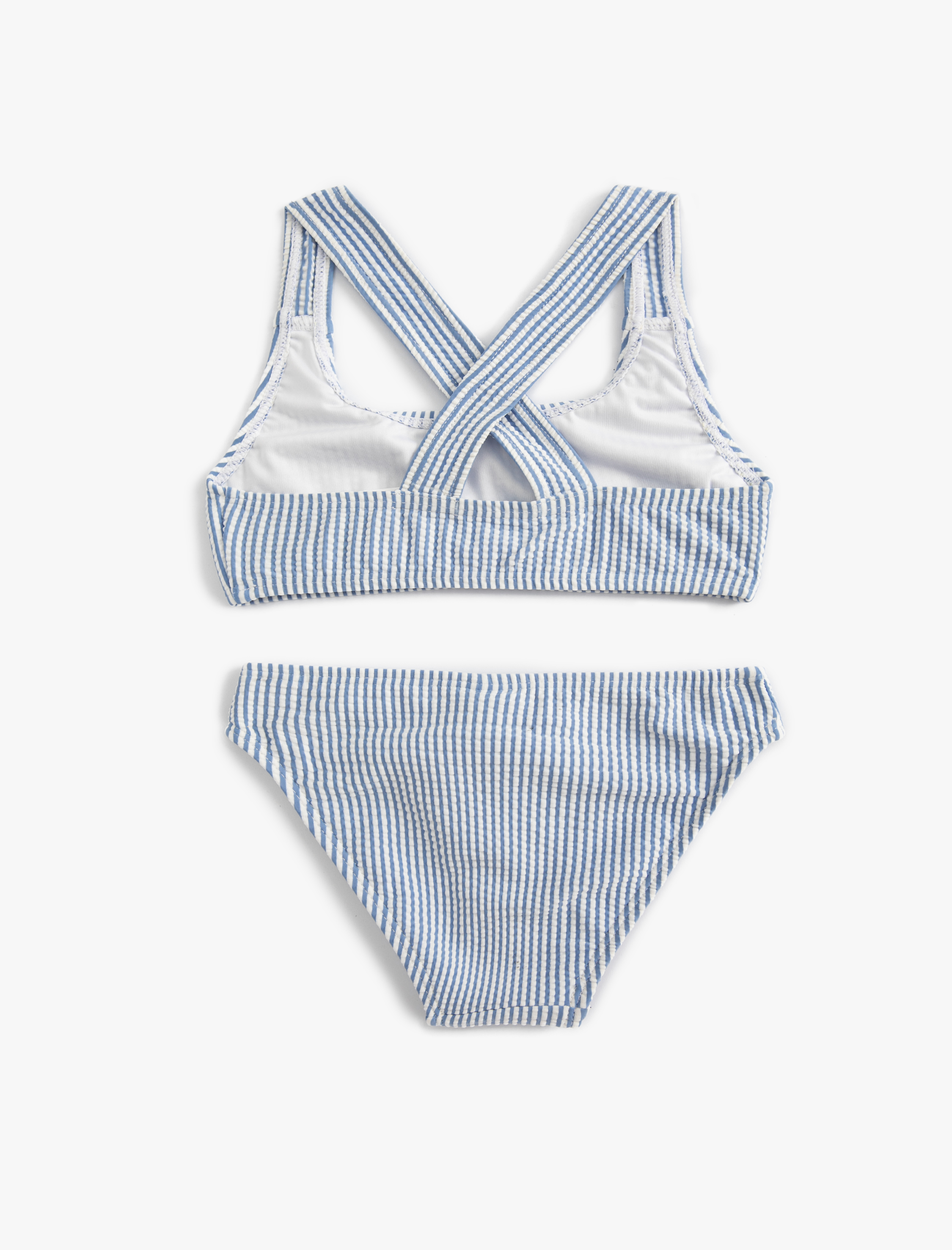  Kız Çocuk Çizgili Bikini Takımı Çapraz Askılı