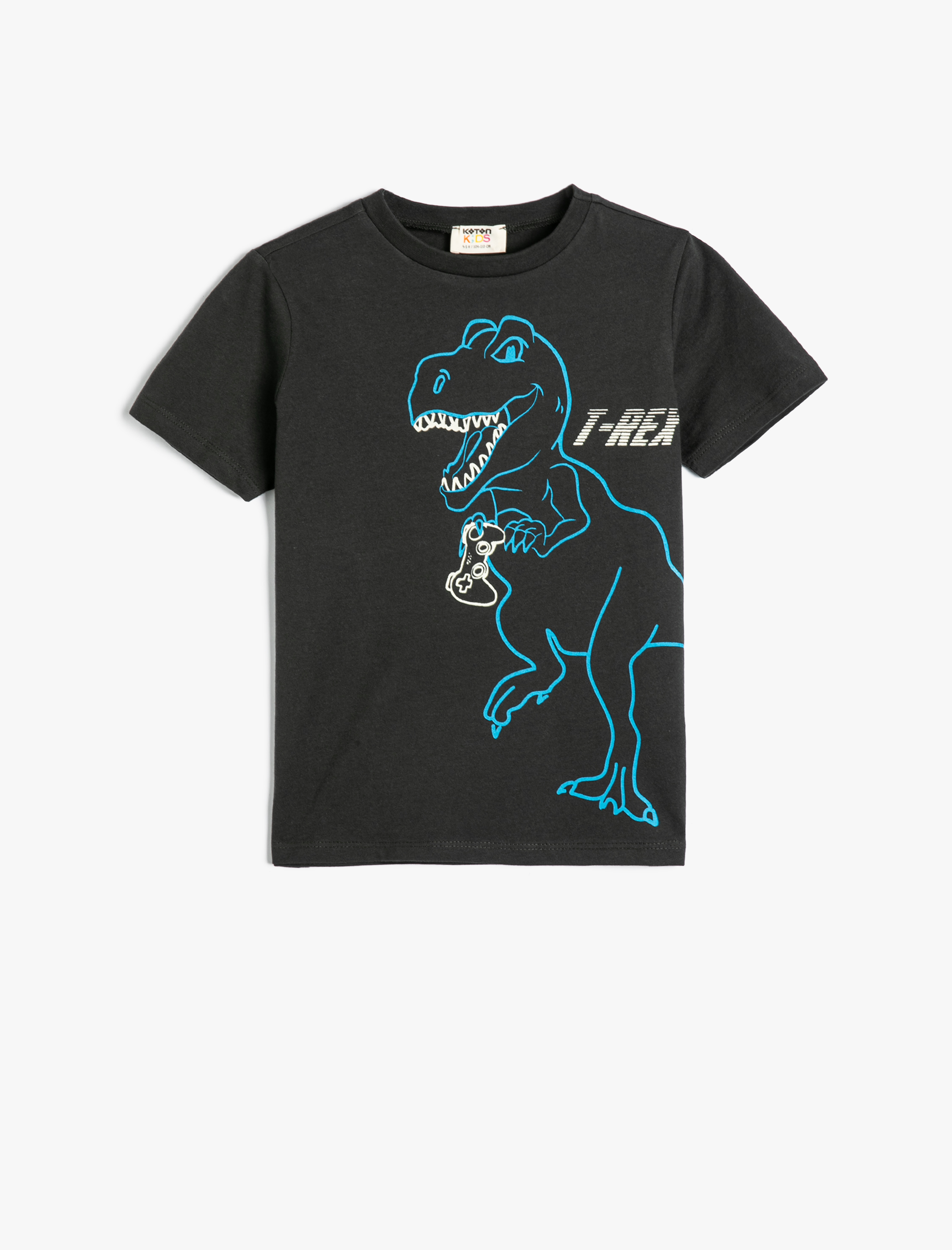  Erkek Çocuk Tişört Dinozor Baskılı Kısa Kollu Bisiklet Yaka Pamuklu