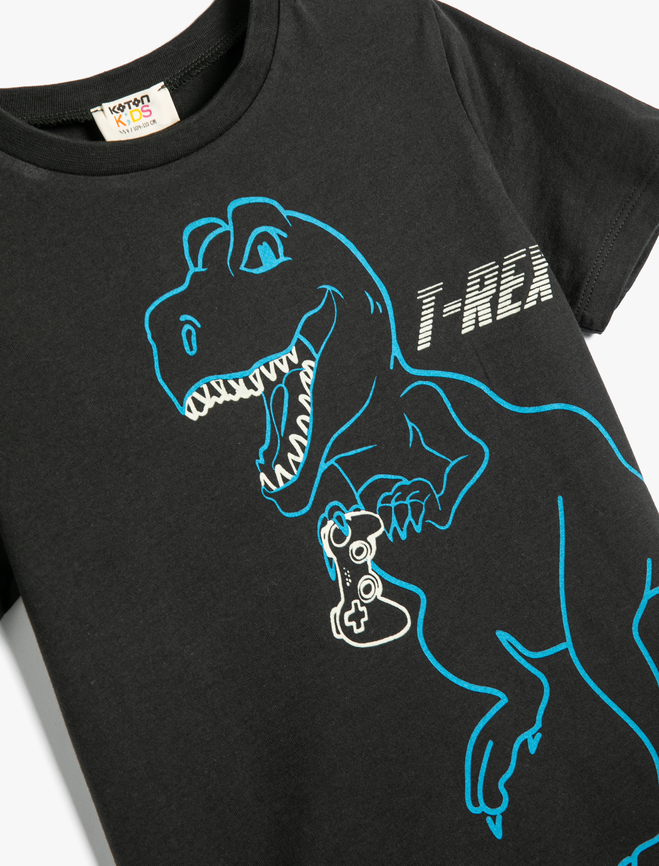  Erkek Çocuk Tişört Dinozor Baskılı Kısa Kollu Bisiklet Yaka Pamuklu