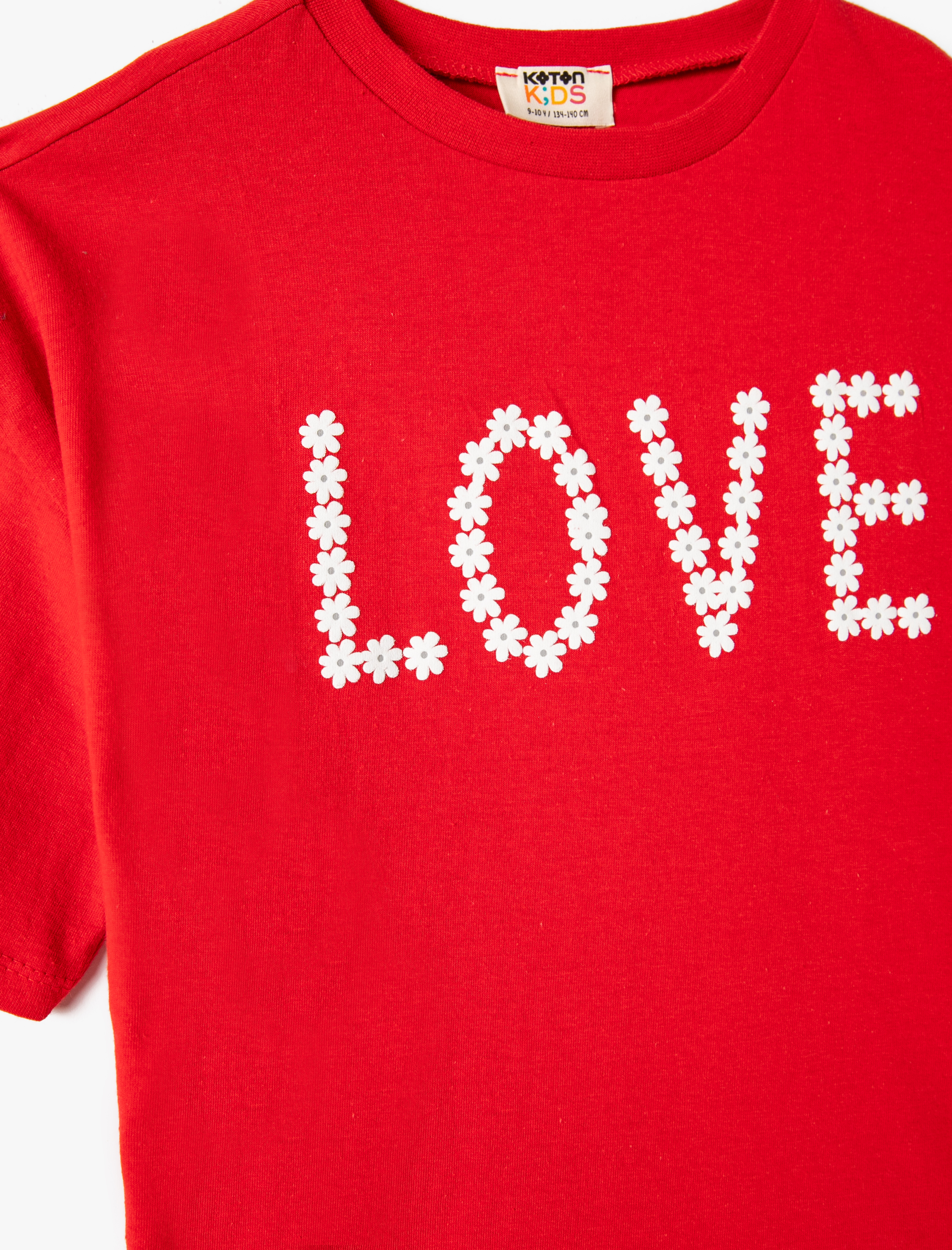  Kız Çocuk Tişört Kısa Kollu Çiçek Baskılı Bisiklet Yaka Pamuklu