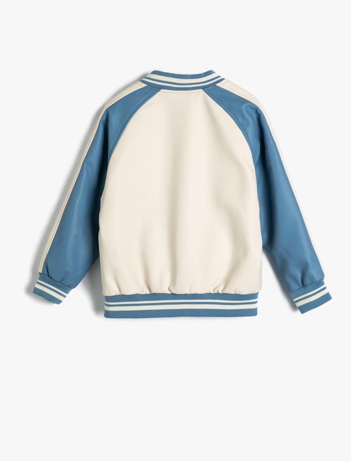 Erkek Çocuk Bomber Kolej Ceket Uzun Kollu Fermuarlı Baskı Detaylı Renk Bloklu