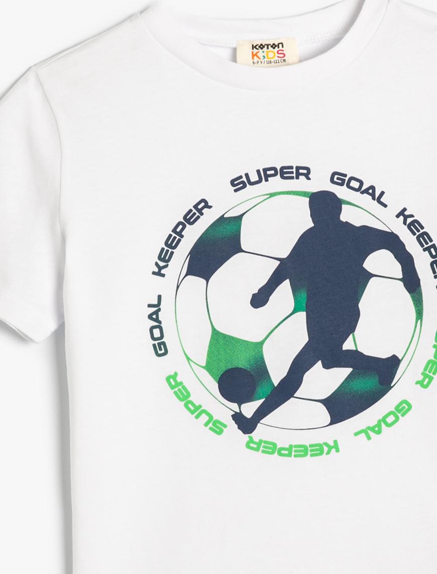  Erkek Çocuk Tişört Futbol Baskılı Kısa Kollu Pamuklu