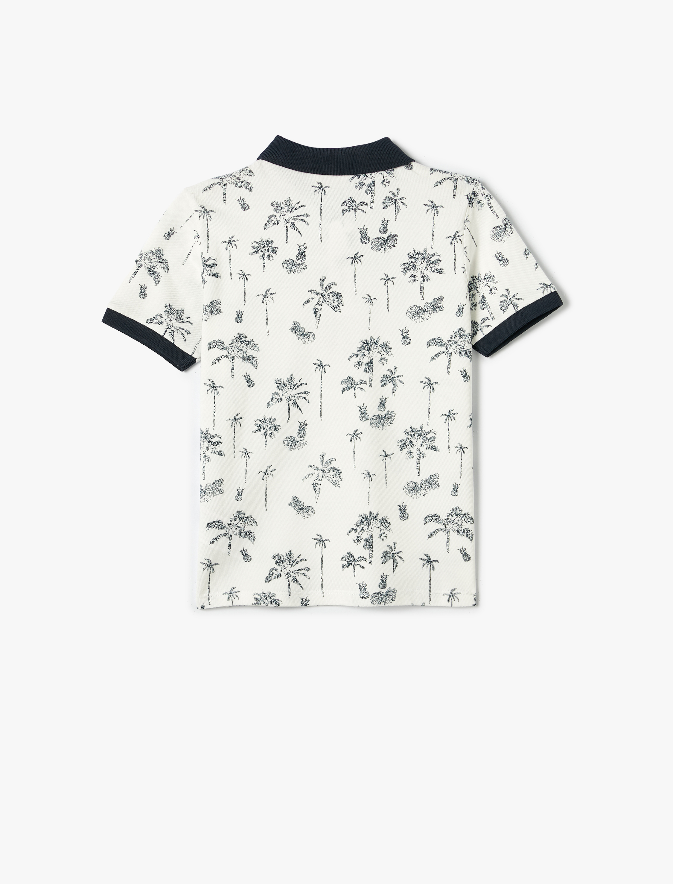  Erkek Çocuk Polo Yaka Tişört Palmiye Baskılı Kısa Kollu Pamuklu