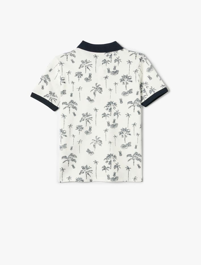 Erkek Çocuk Polo Yaka Tişört Palmiye Baskılı Kısa Kollu Pamuklu