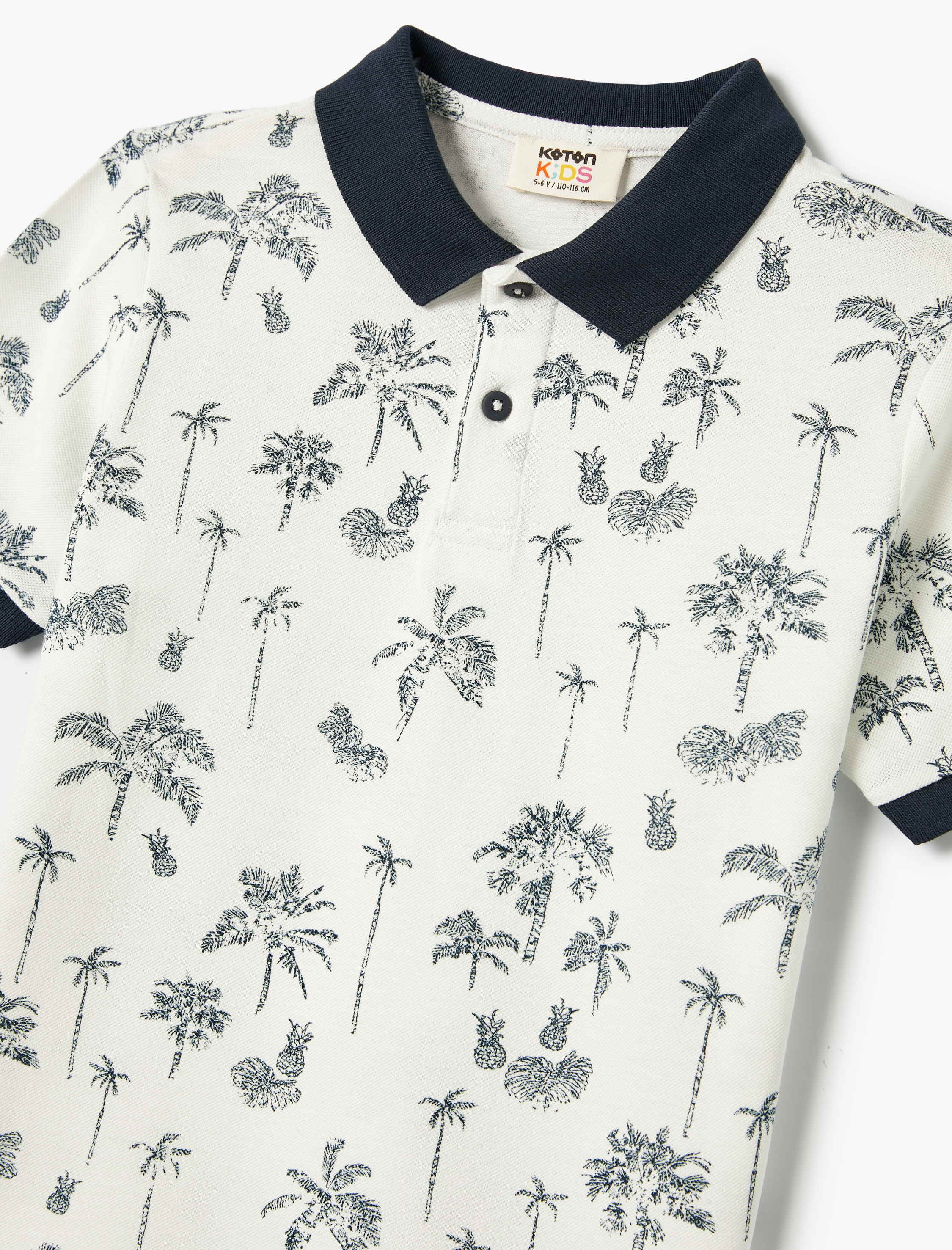  Erkek Çocuk Polo Yaka Tişört Palmiye Baskılı Kısa Kollu Pamuklu