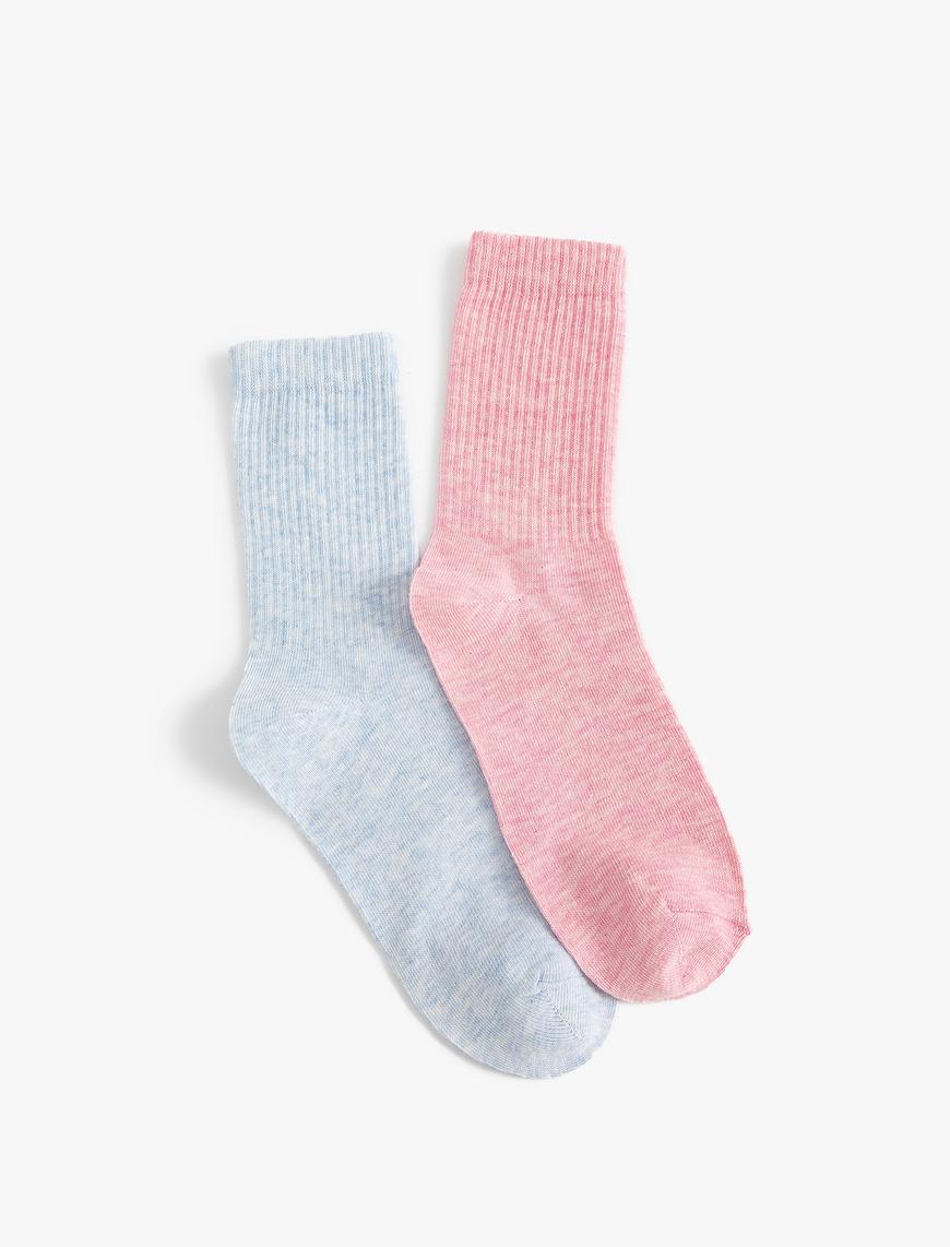  Kadın 2'li Soket Çorap Seti Dokulu Çok Renkli