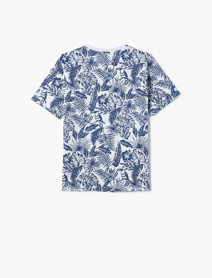 Erkek Çocuk Tişört Bisiklet Yaka Kısa Kollu Tropik Baskılı Pamuklu