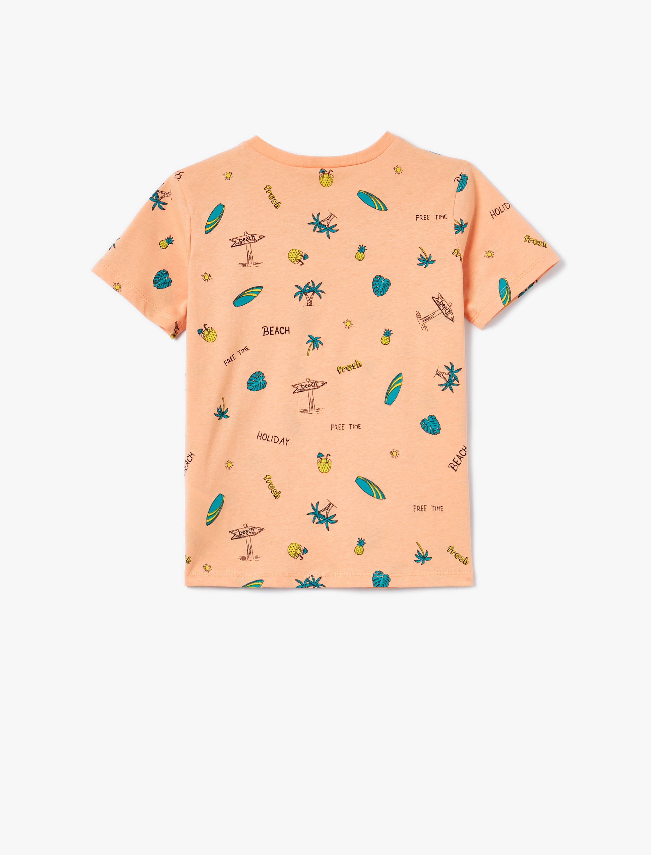  Erkek Çocuk Tişört Bisiklet Yaka Kısa Kollu Tropik Baskılı Pamuklu