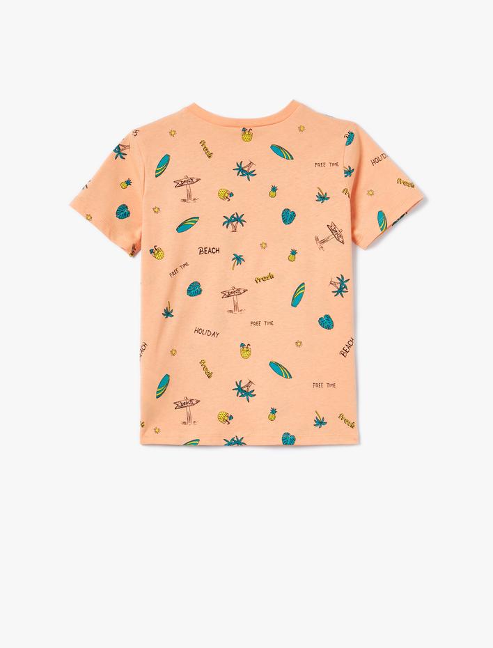 Erkek Çocuk Tişört Bisiklet Yaka Kısa Kollu Tropik Baskılı Pamuklu