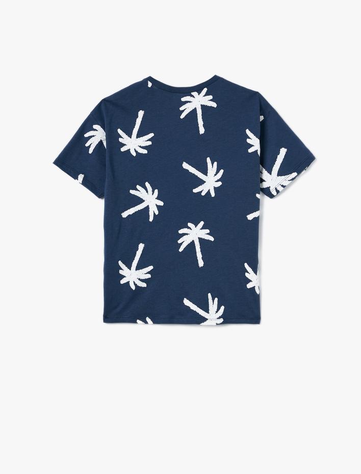 Erkek Çocuk Tişört Palmiye Baskılı Bisiklet Yaka Kısa Kollu Pamuklu
