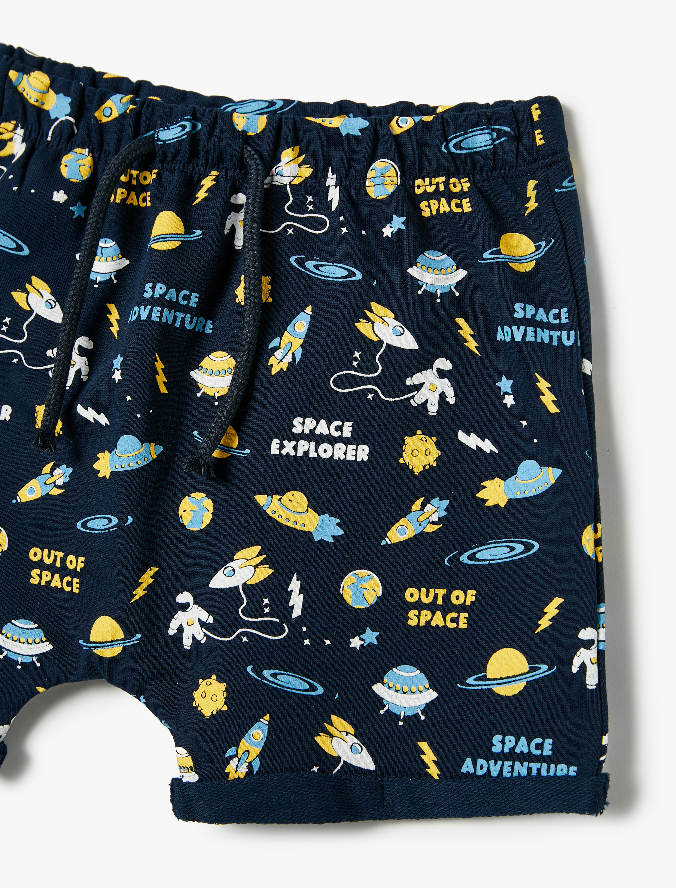  Erkek Bebek Şort Uzay Temalı Baskılı Pamuklu