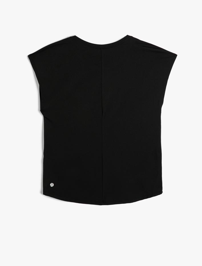  Basic Kolsuz Spor Tişört Düşük Omuz Kalça Boy Bisiklet Yaka