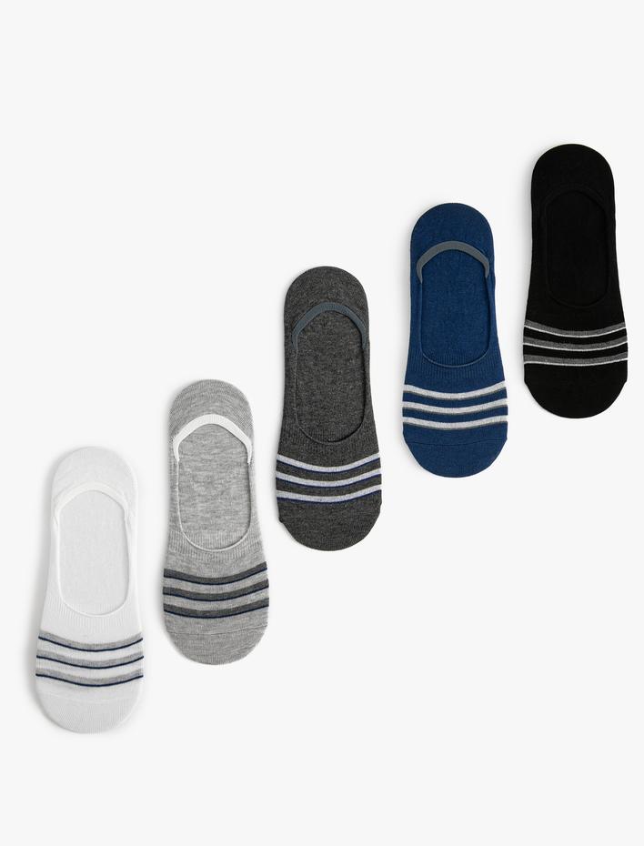 Erkek Pamuklu Çizgi Detaylı 5'li Babet Çorap Seti