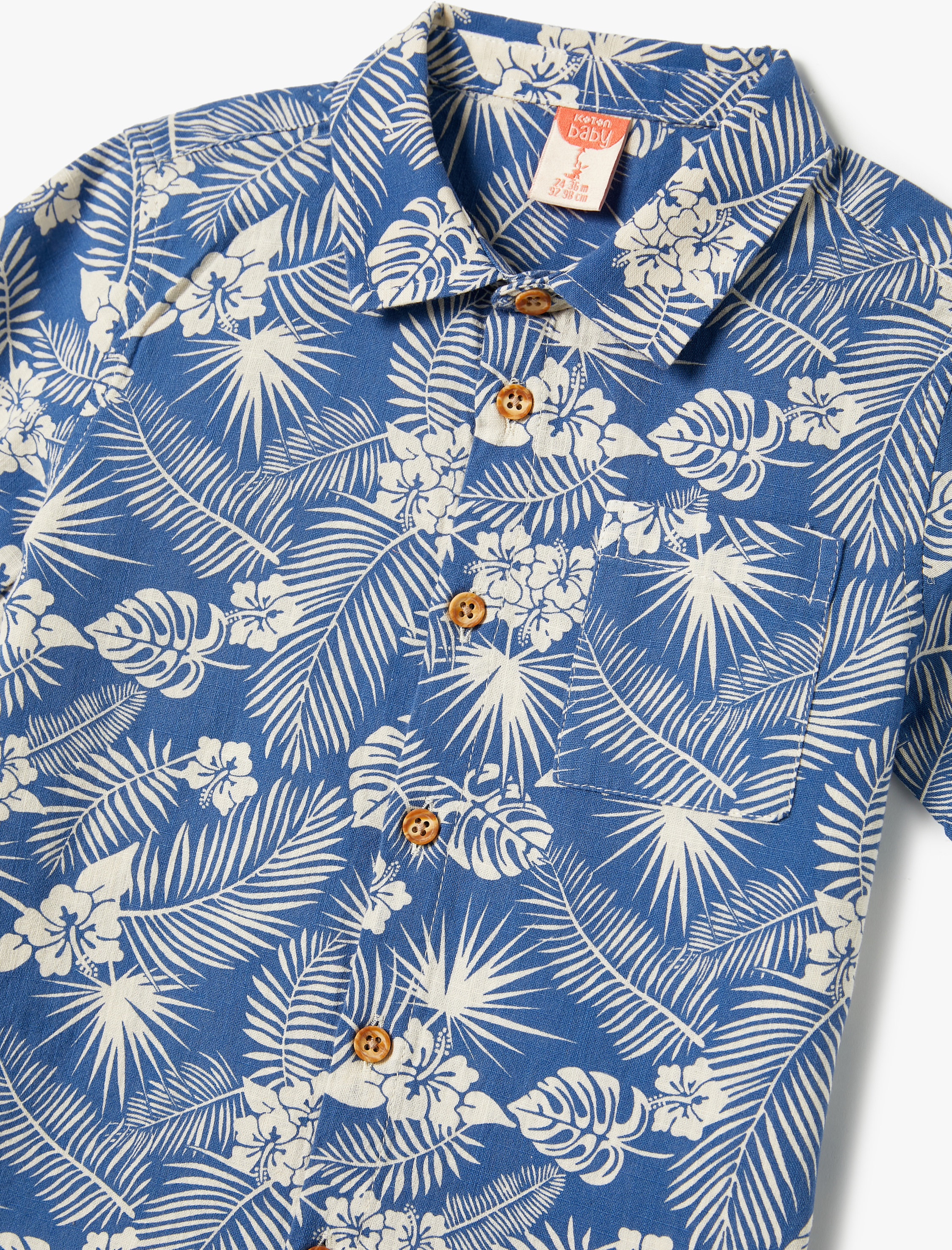  Erkek Bebek Gömlek Kısa Kollu Pamuklu Tropik Baskılı