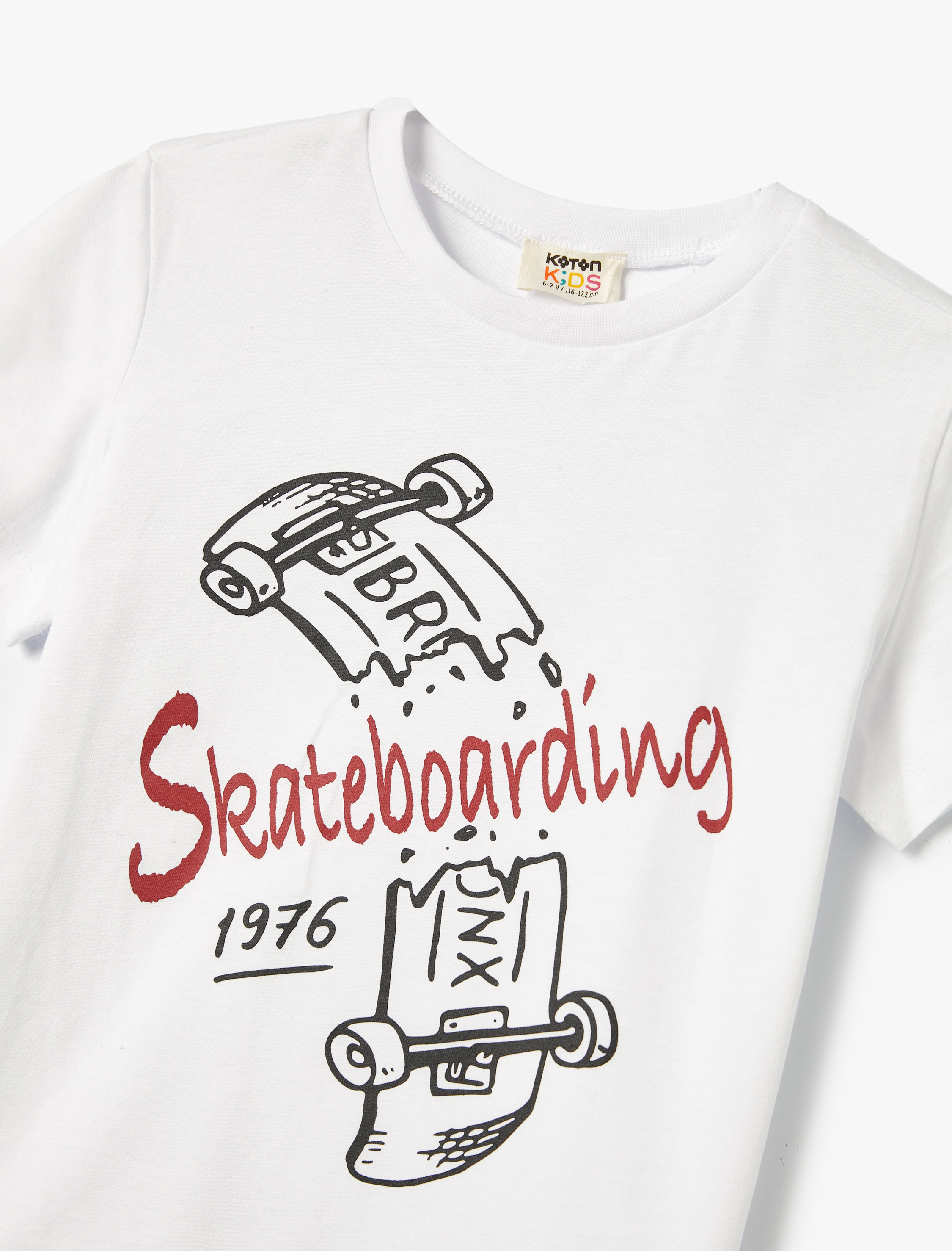  Erkek Çocuk Tişört Kısa Kollu Kaykay Baskılı Bisiklet Yaka Pamuklu