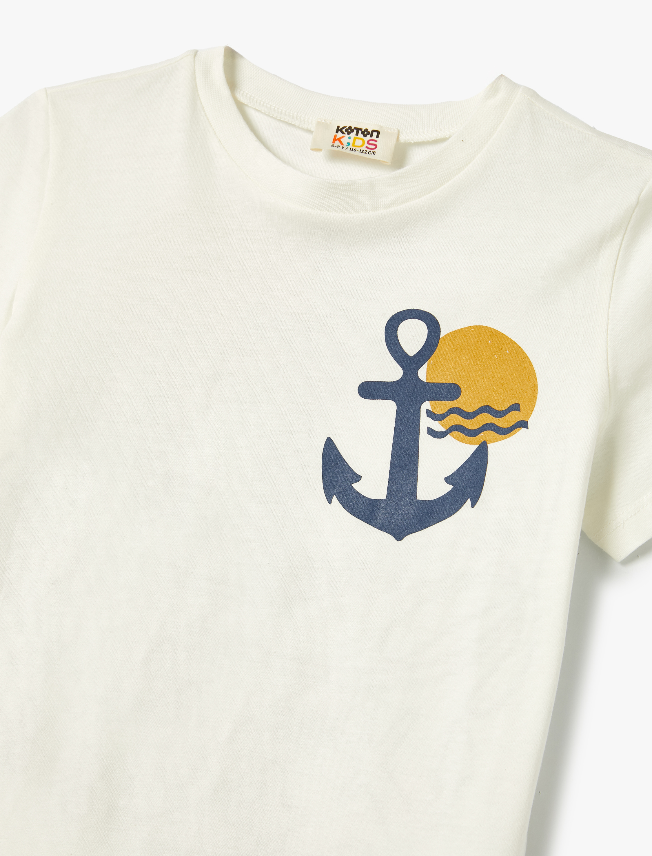  Erkek Çocuk Tişört Çapa Baskılı Kısa Kollu Bisiklet Yaka Pamuklu