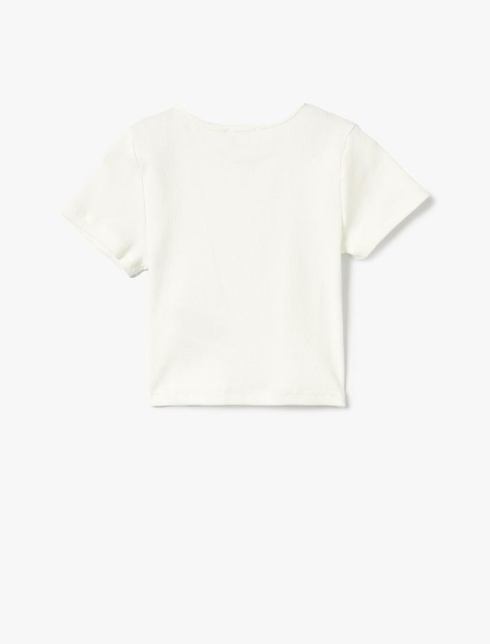 Kız Çocuk Tişört Kısa Kollu  Pencere Detaylı Ribanalı Pamuklu