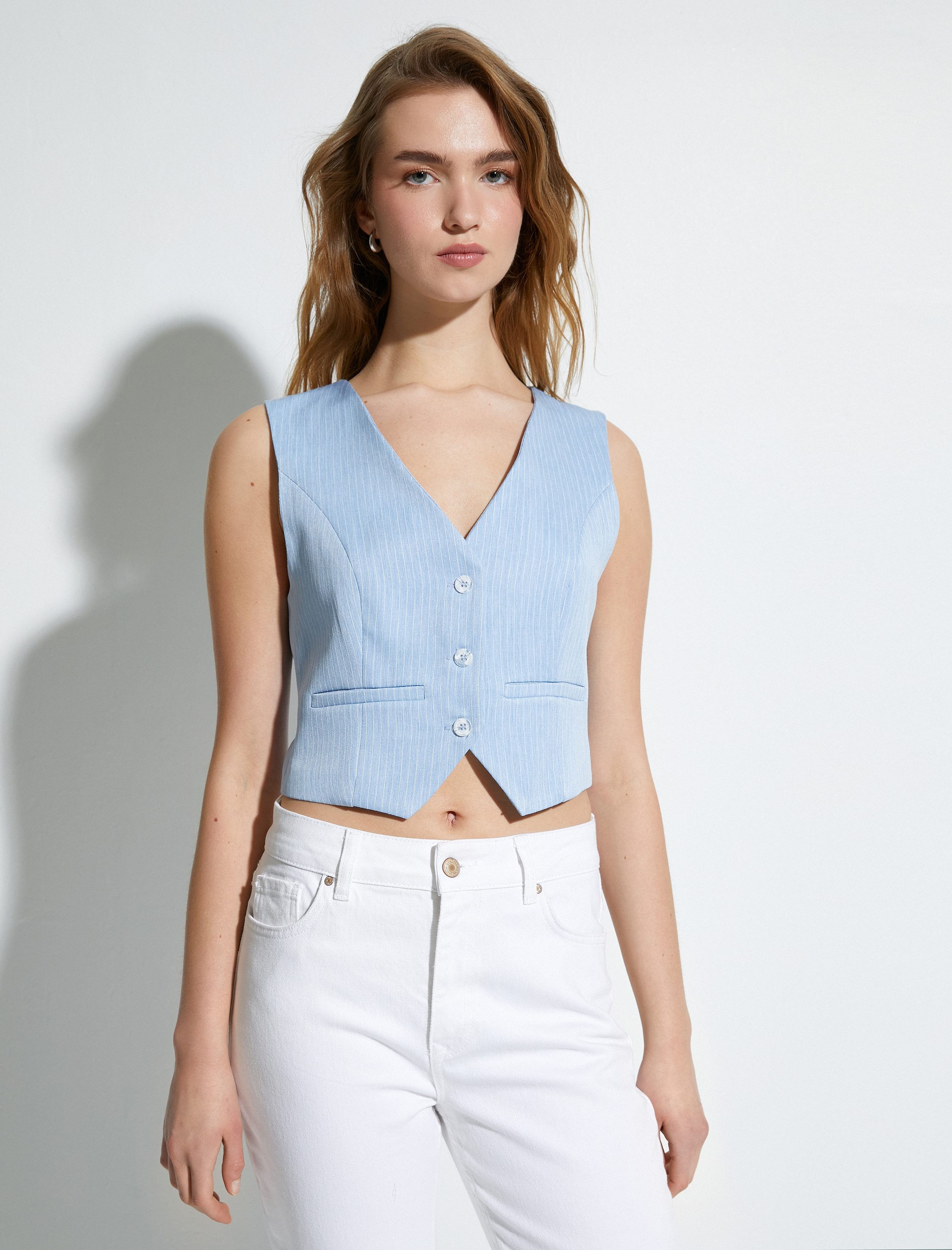   Yelek Düğmeli V Yaka Fleto Cepli