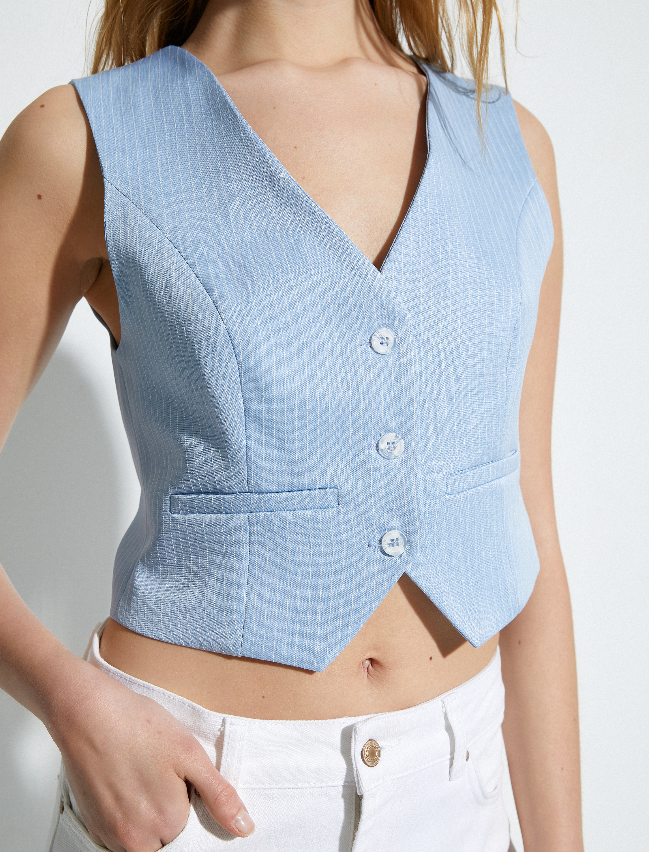   Yelek Düğmeli V Yaka Fleto Cepli