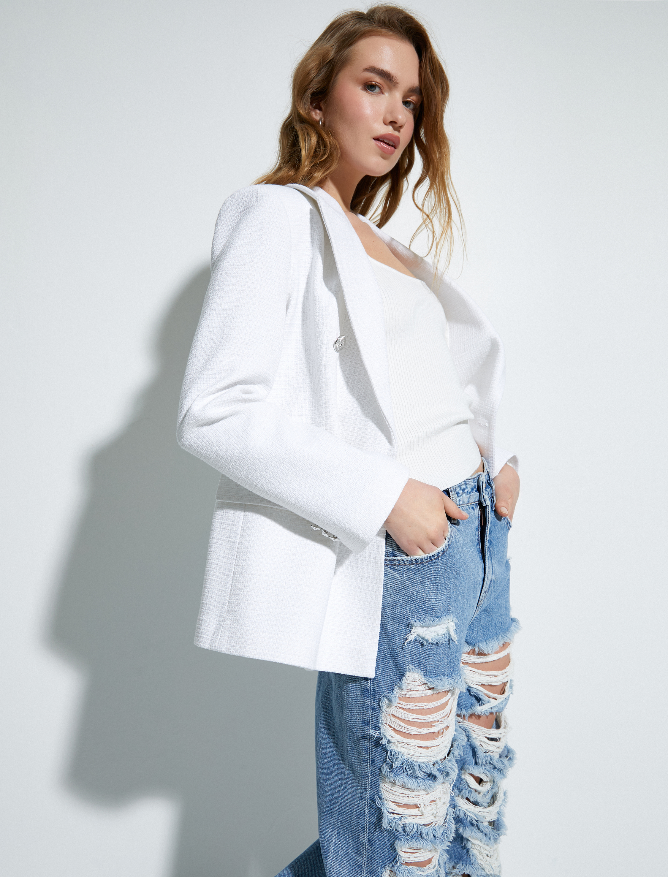   Blazer Tüvit Ceket Gold Düğmeli Kapaklı Cepli