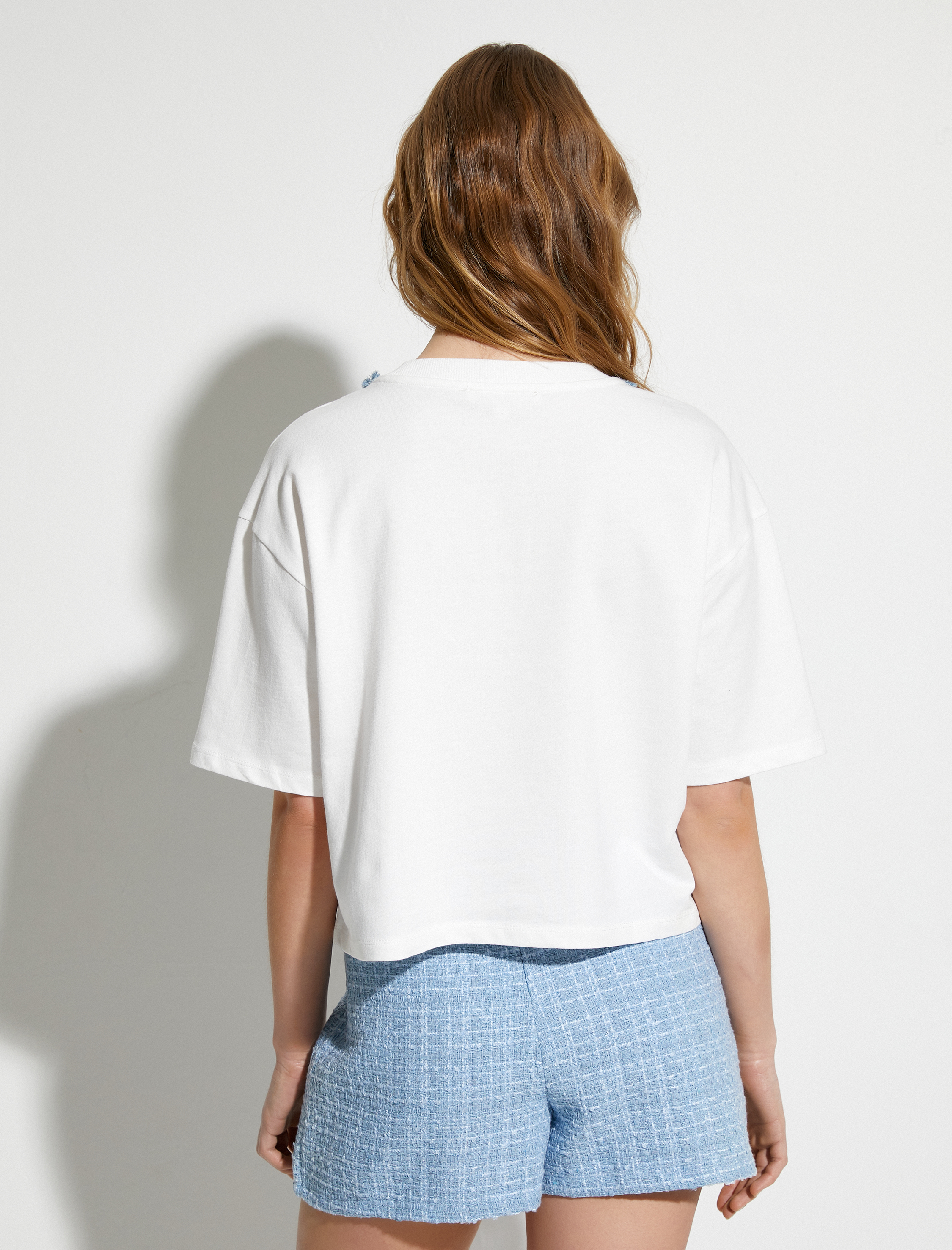   Kısa Kollu Tişört Tüvit Yaka Pamuklu