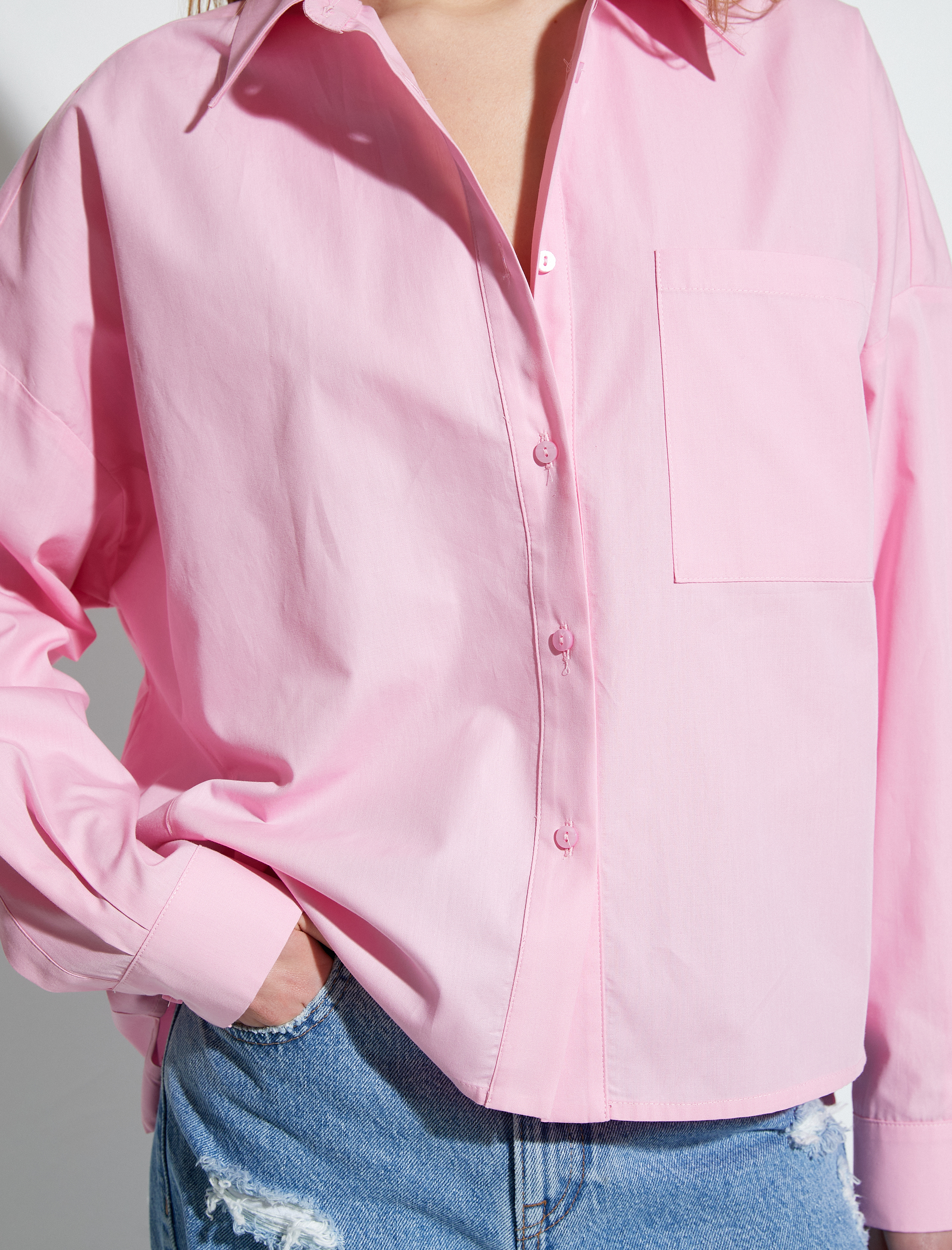   Klasik Poplin Gömlek Uzun Kollu Düğmeli Cep Detaylı Regular Fit