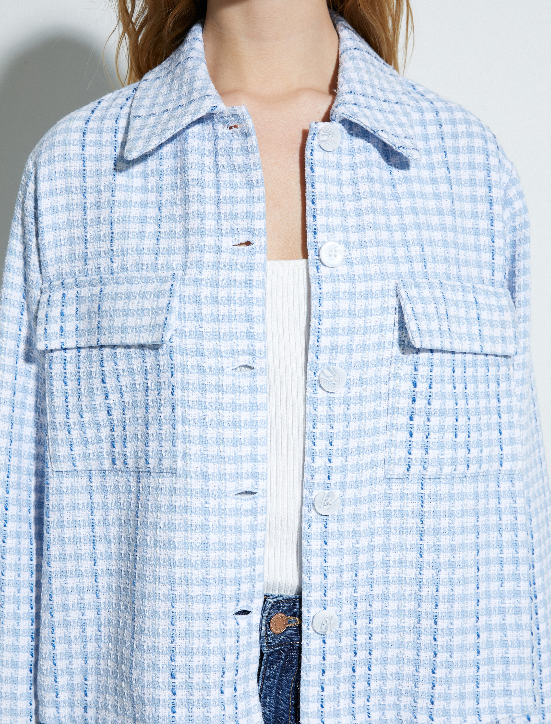   Tüvit Ceket Kapaklı Cepli Düğmeli Manşet Yaka