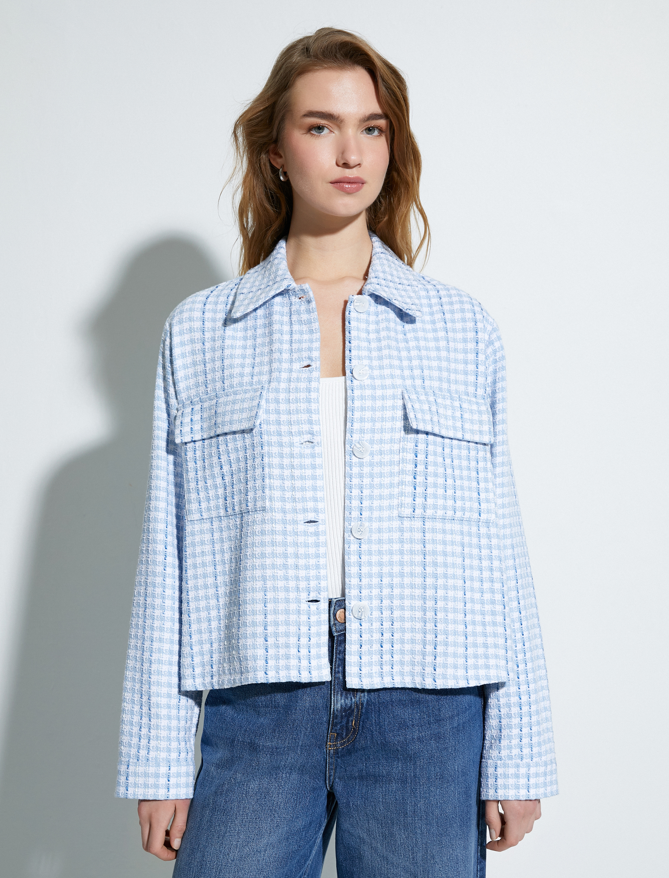   Tüvit Ceket Kapaklı Cepli Düğmeli Manşet Yaka