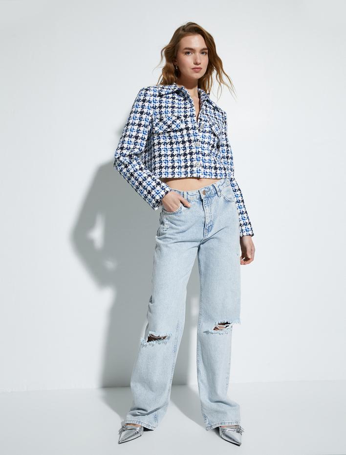  Tüvit Ceket Kapaklı Cepli Düğmeli Manşet Yaka