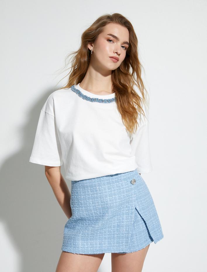  Tüvit Şort Etek Mini Normal Bel