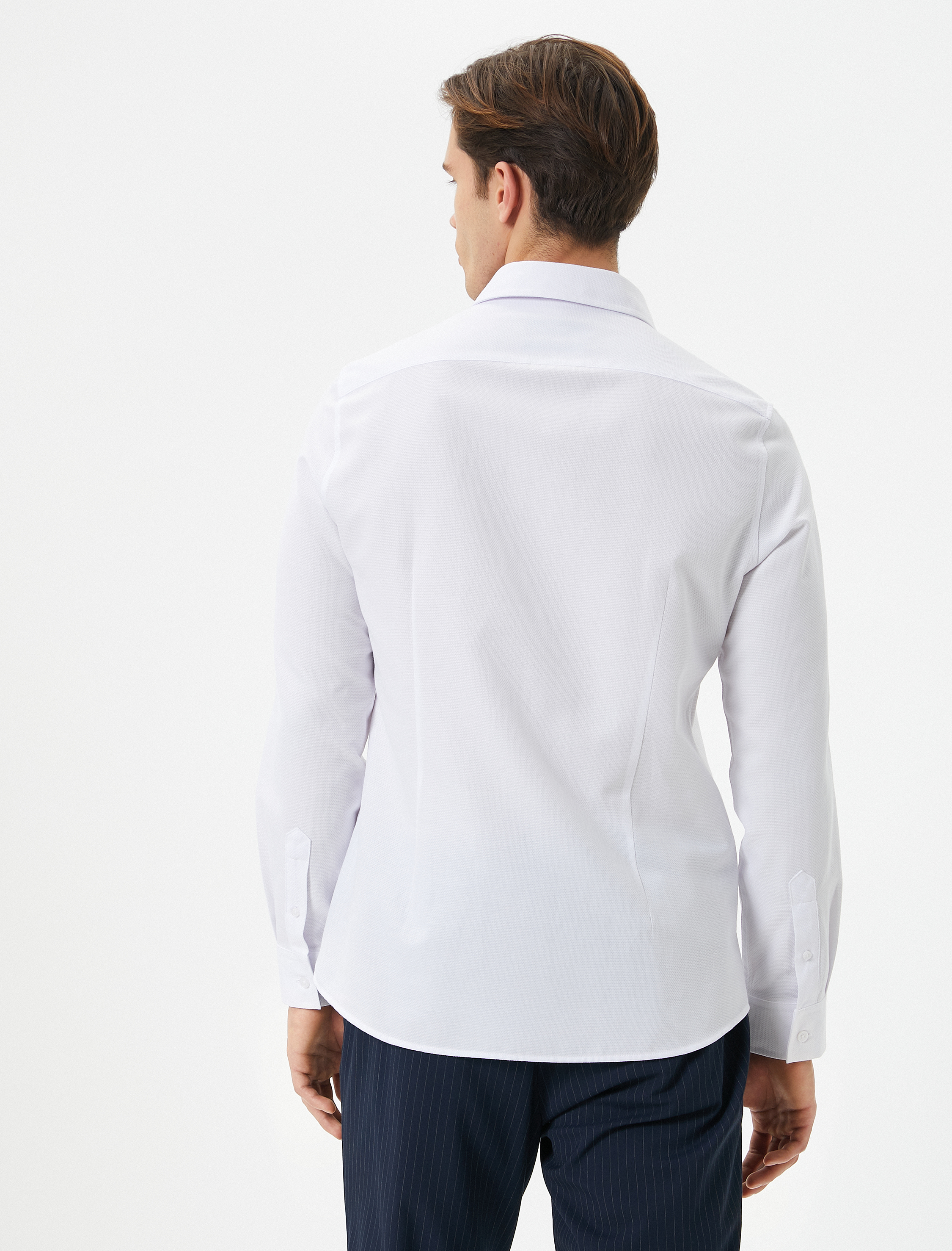   Slim Fit Gömlek Yarım İtalyan Yaka Uzun Kollu