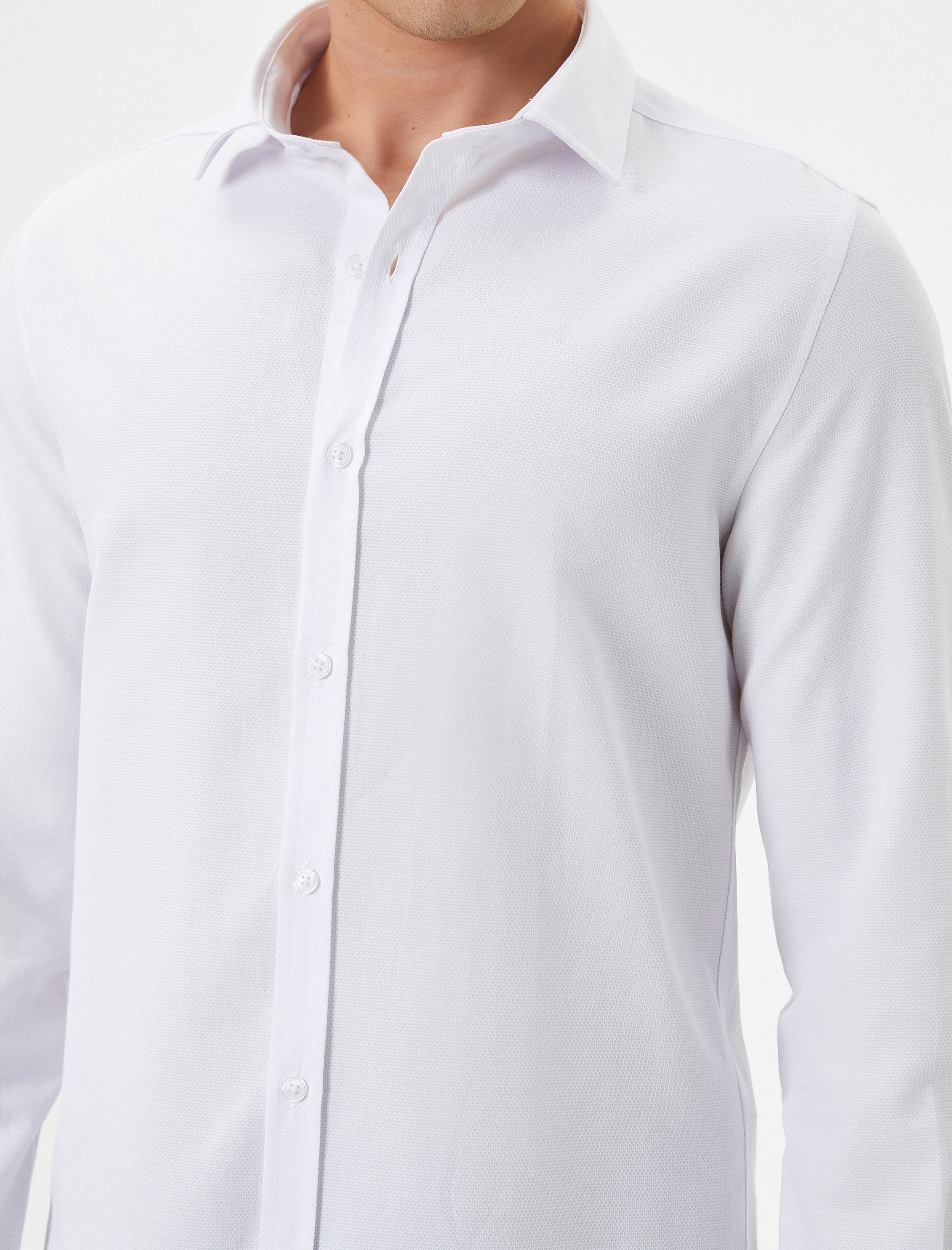   Slim Fit Gömlek Yarım İtalyan Yaka Uzun Kollu