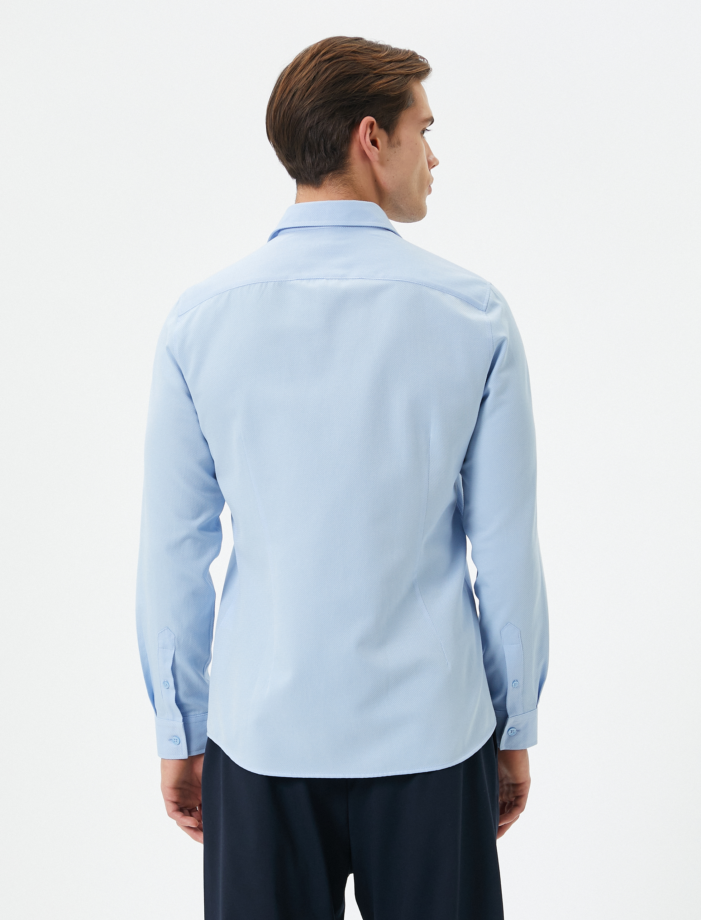   Slim Fit Gömlek Yarım İtalyan Yaka Uzun Kollu