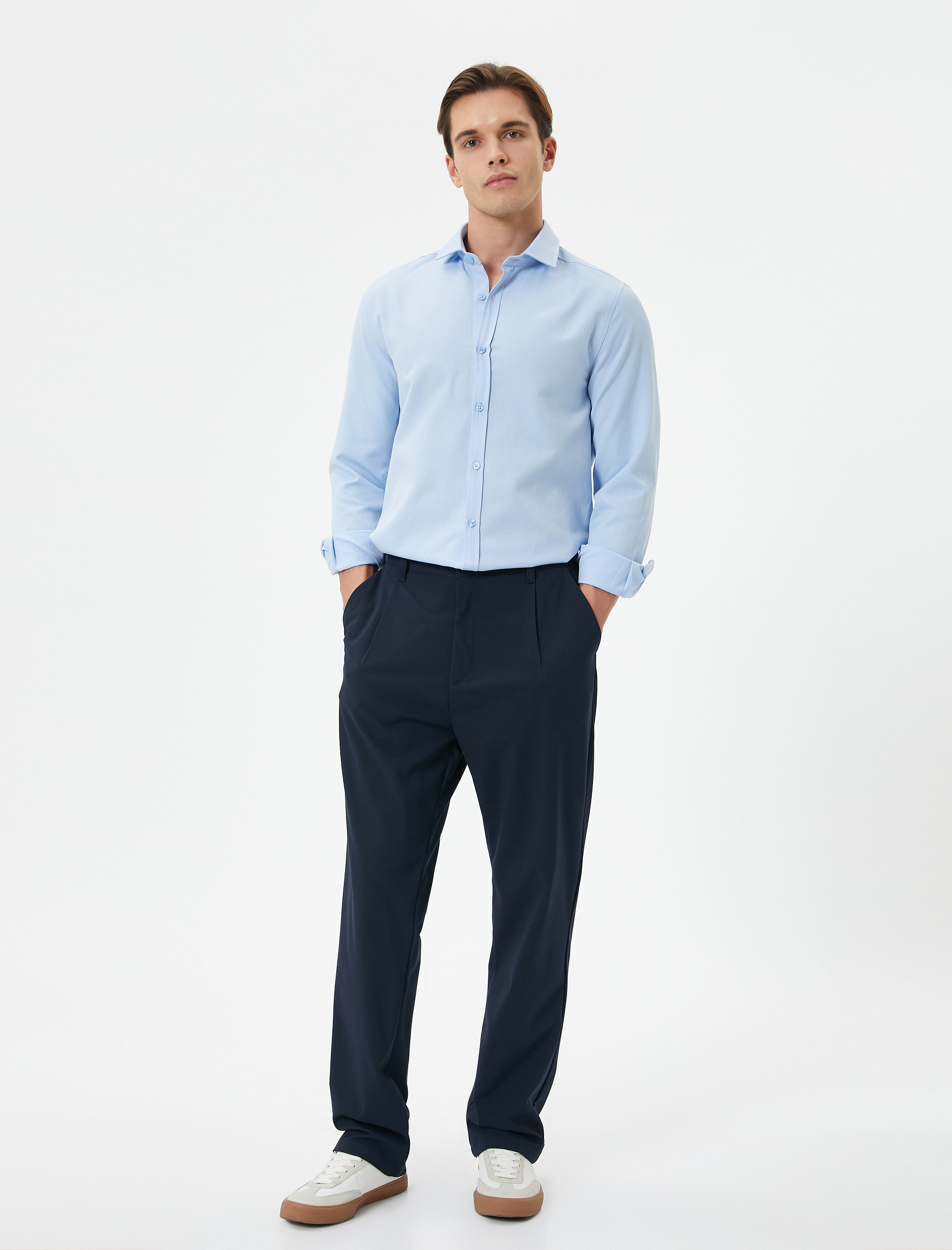   Slim Fit Gömlek Yarım İtalyan Yaka Uzun Kollu