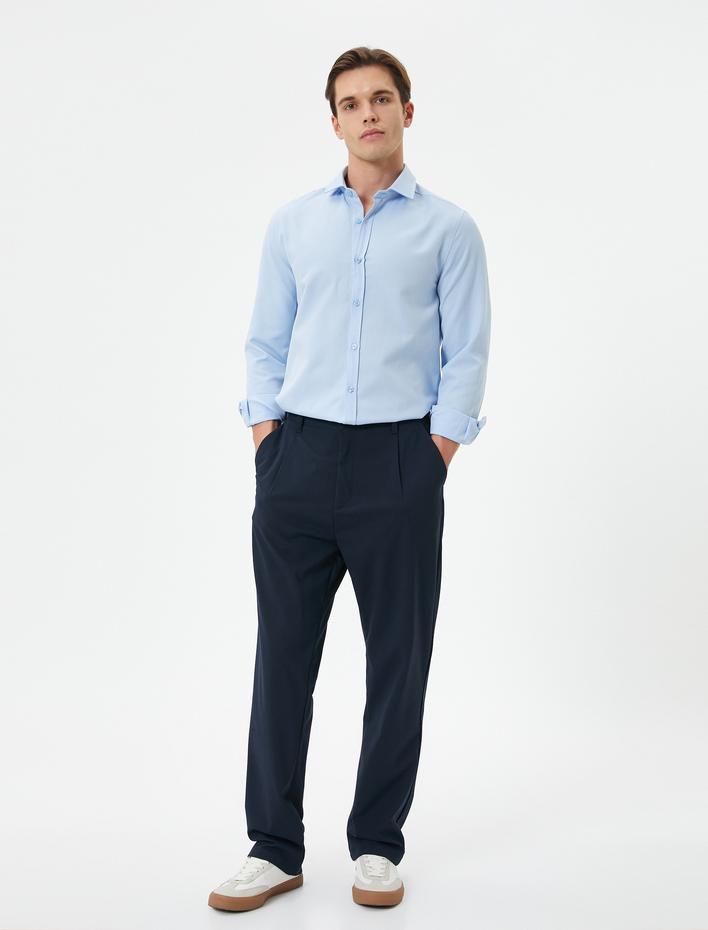  Slim Fit Gömlek Yarım İtalyan Yaka Uzun Kollu