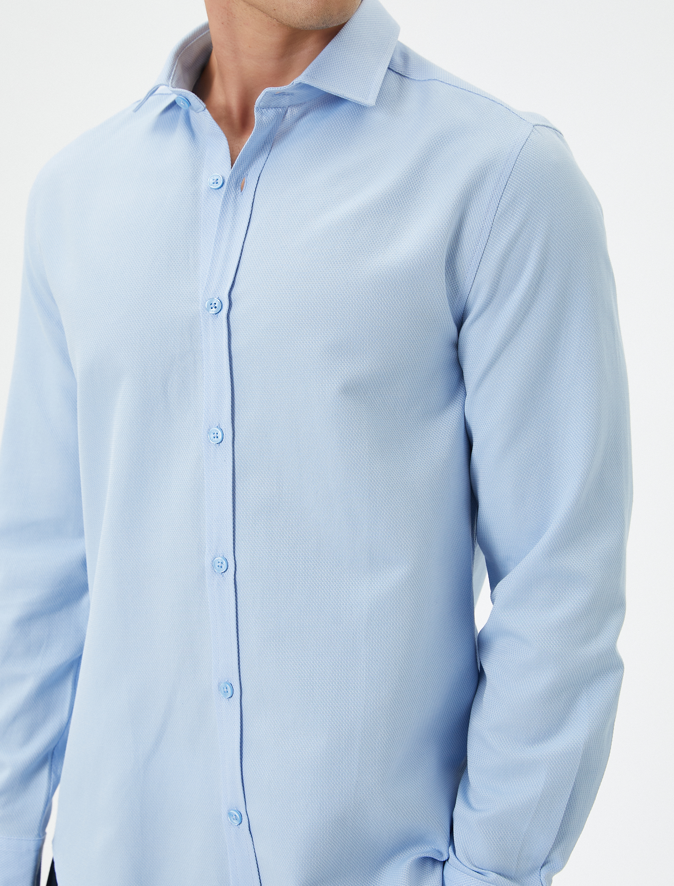   Slim Fit Gömlek Yarım İtalyan Yaka Uzun Kollu