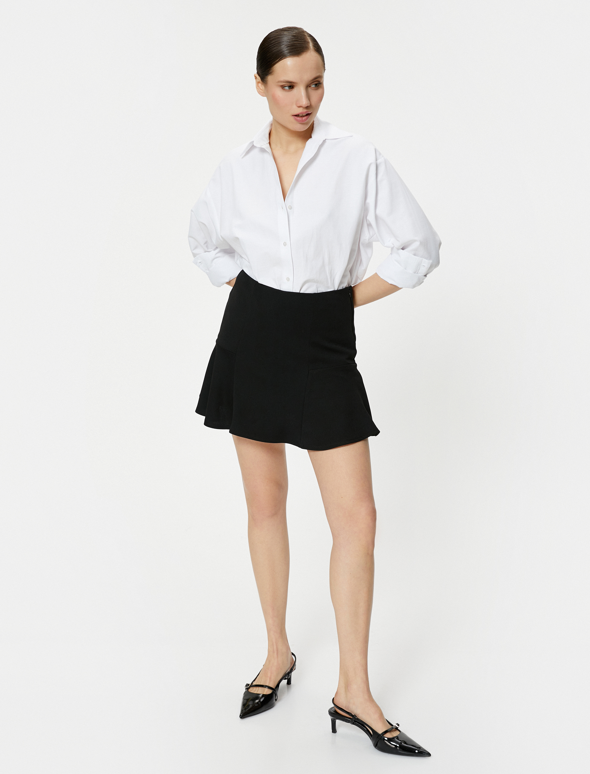   Kloş Mini Etek Fermuar Detaylı Normal Bel