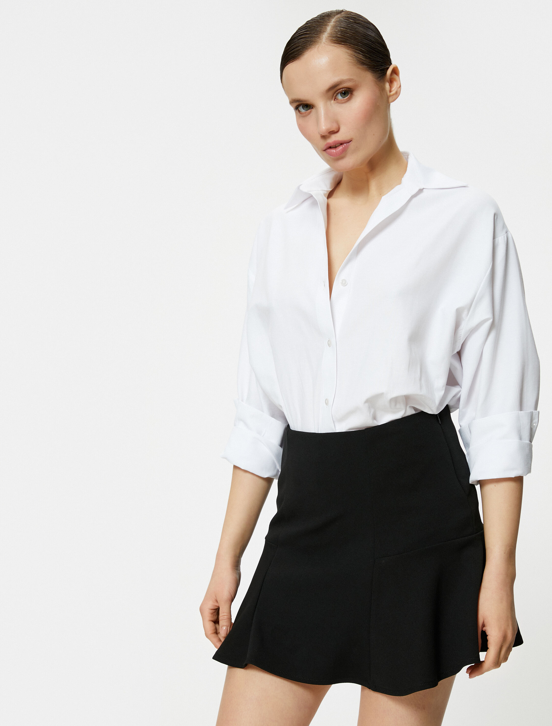   Kloş Mini Etek Fermuar Detaylı Normal Bel