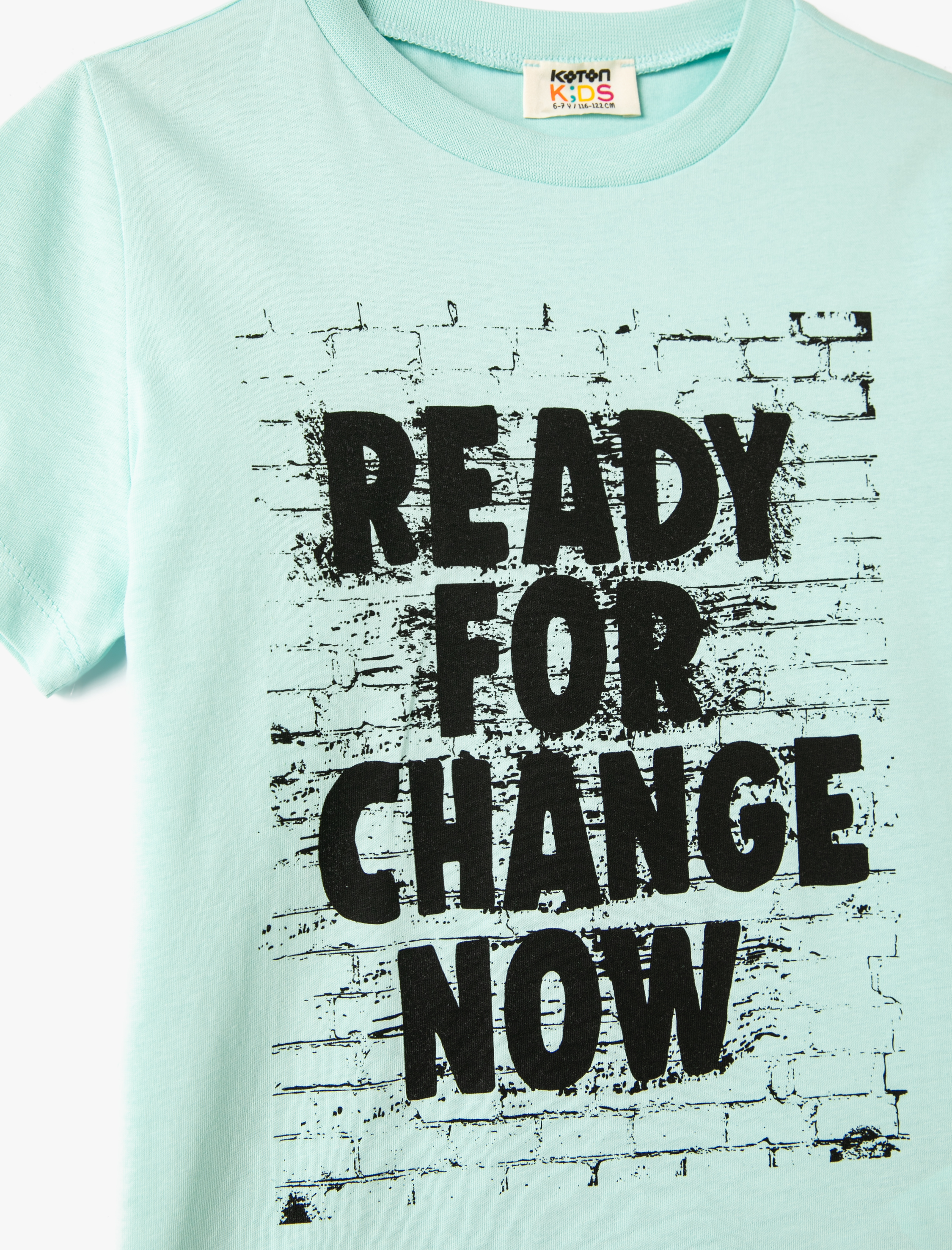  Erkek Çocuk Tişört Kısa Kollu Bisiklet Yaka Slogan Baskılı Pamuklu