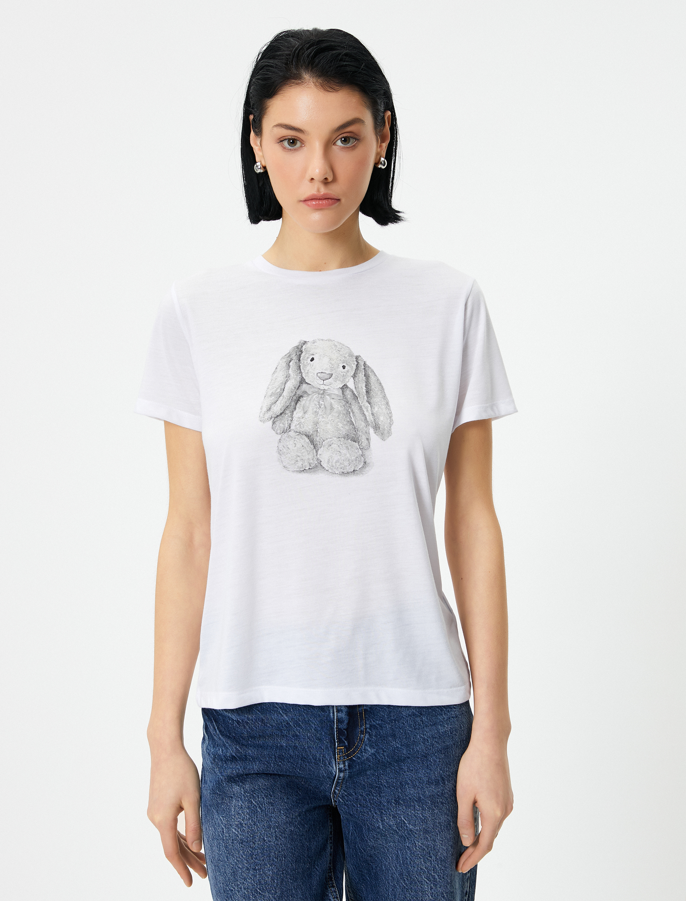   Baskılı Tişört Bisiklet Yaka Kısa Kollu Standart Kesim