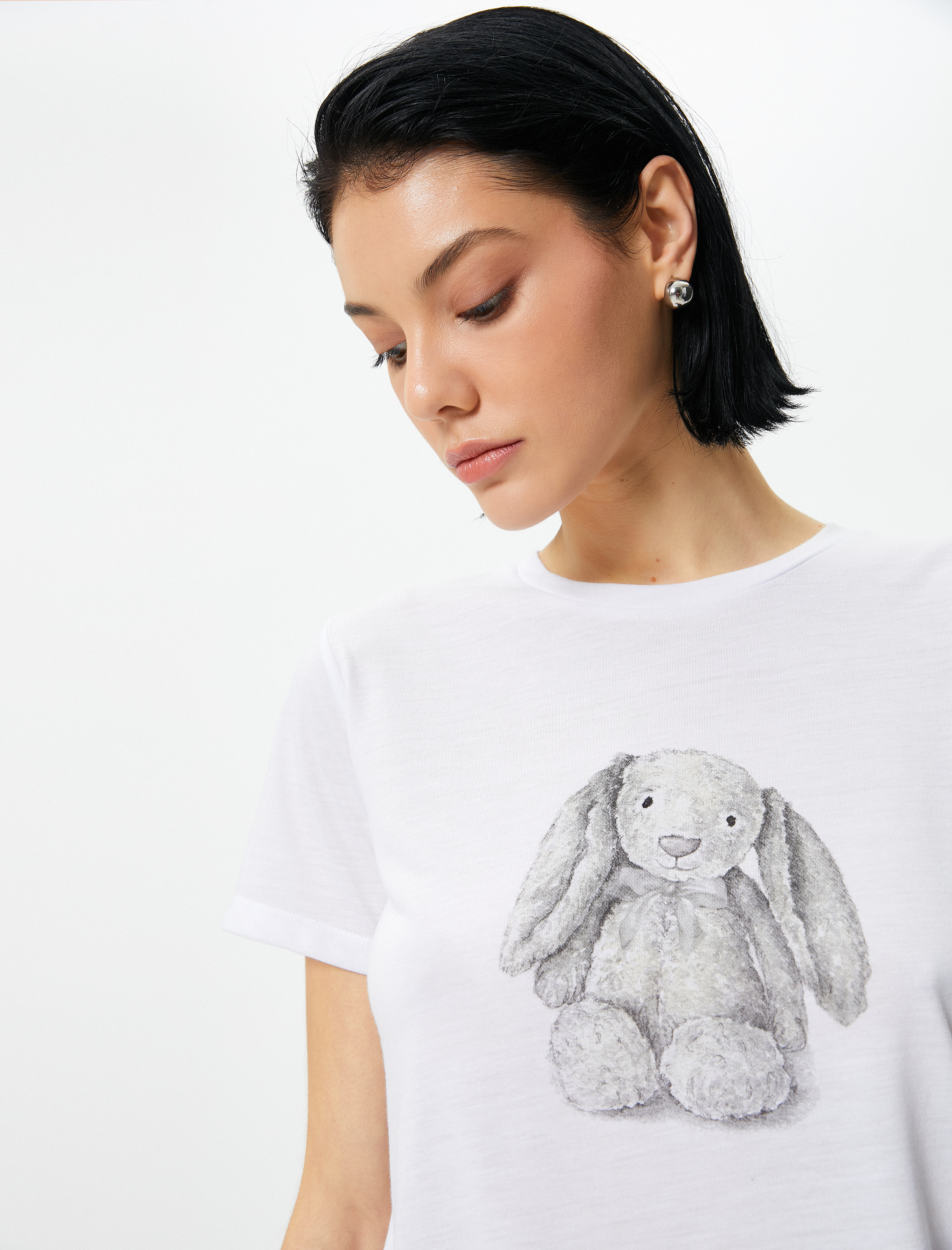   Baskılı Tişört Bisiklet Yaka Kısa Kollu Standart Kesim