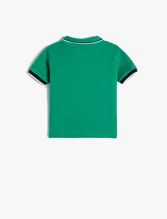 Erkek Bebek Polo Yaka Tişört Yıldız İşlemeli Düğmeli Kısa Kollu Pamuklu